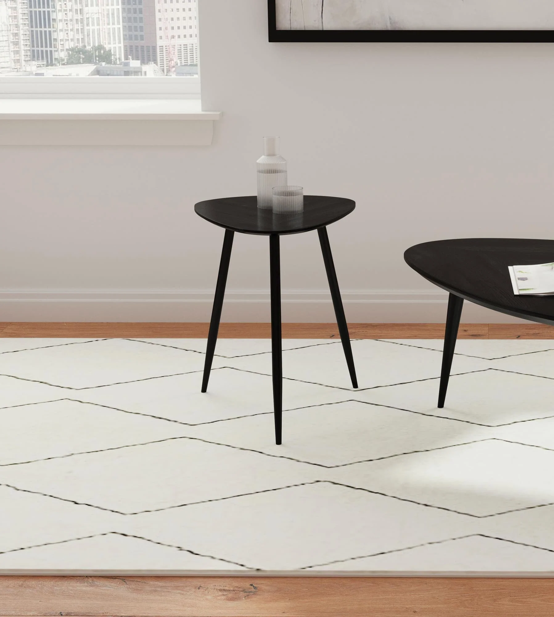 Odessa Triangular Solid Wood End Table Black - Image 1