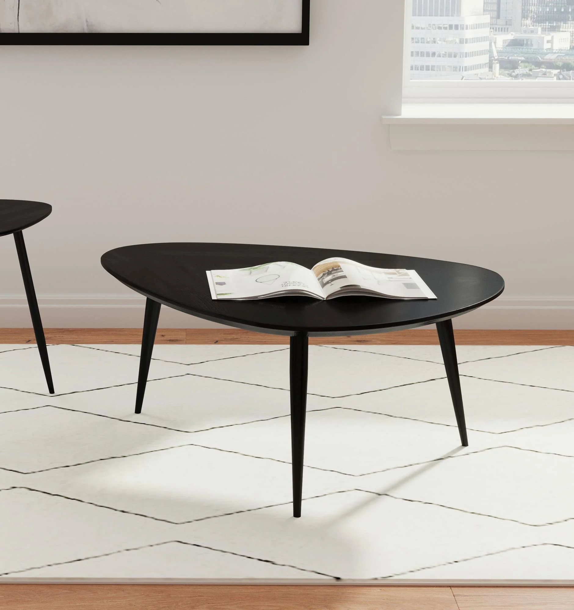 Odessa Triangular Solid Wood Coffee Table Black - Image 1