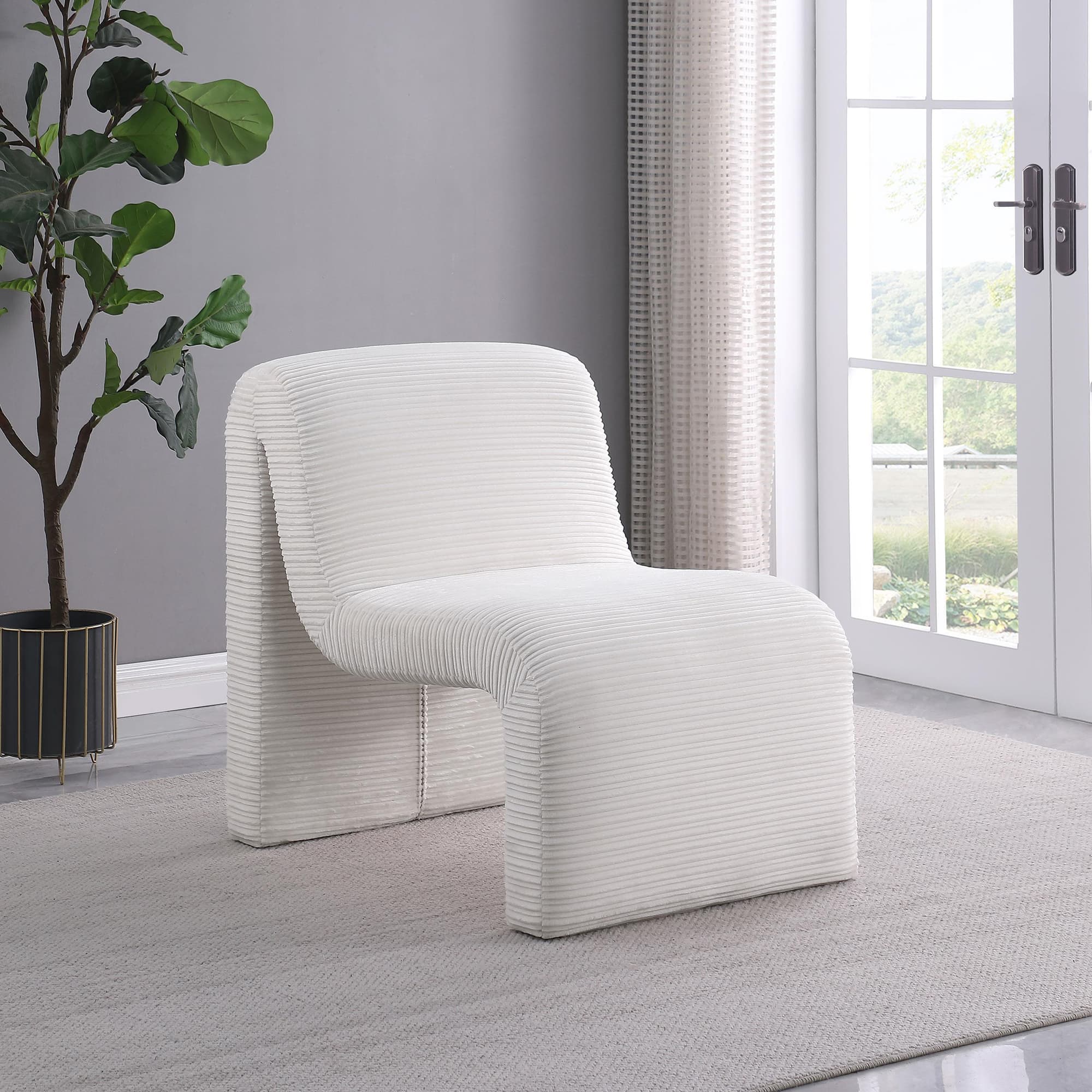 Drayton Upholstered Curved Armless Accent Chair Ivory - Image 1