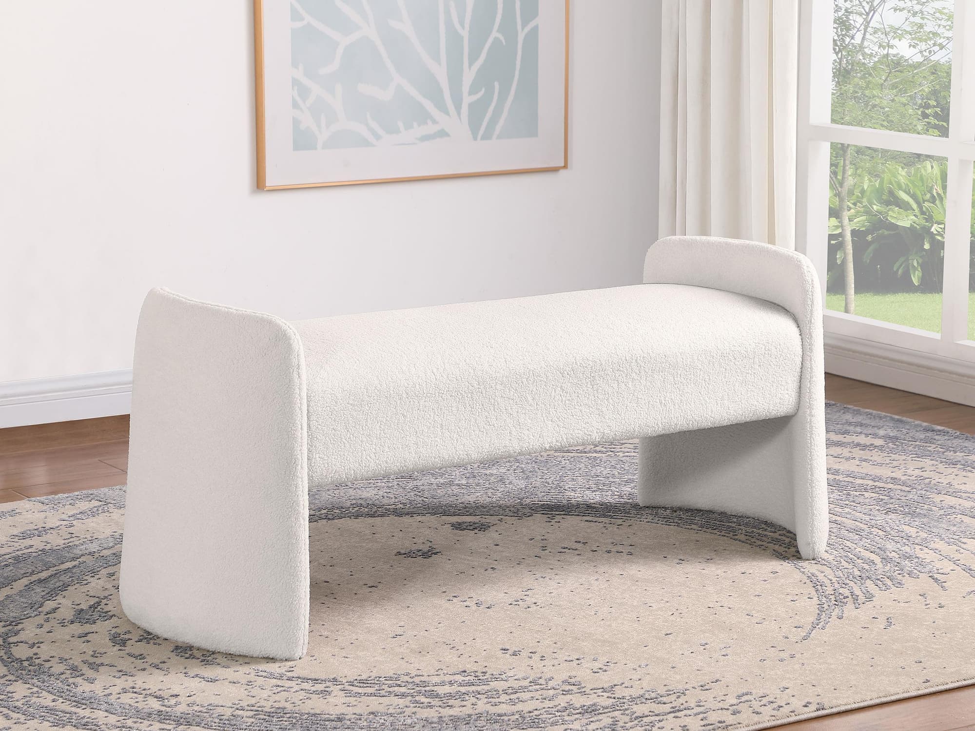 Peoria Velvet Upholstered Accent Bench Ivory - Image 1
