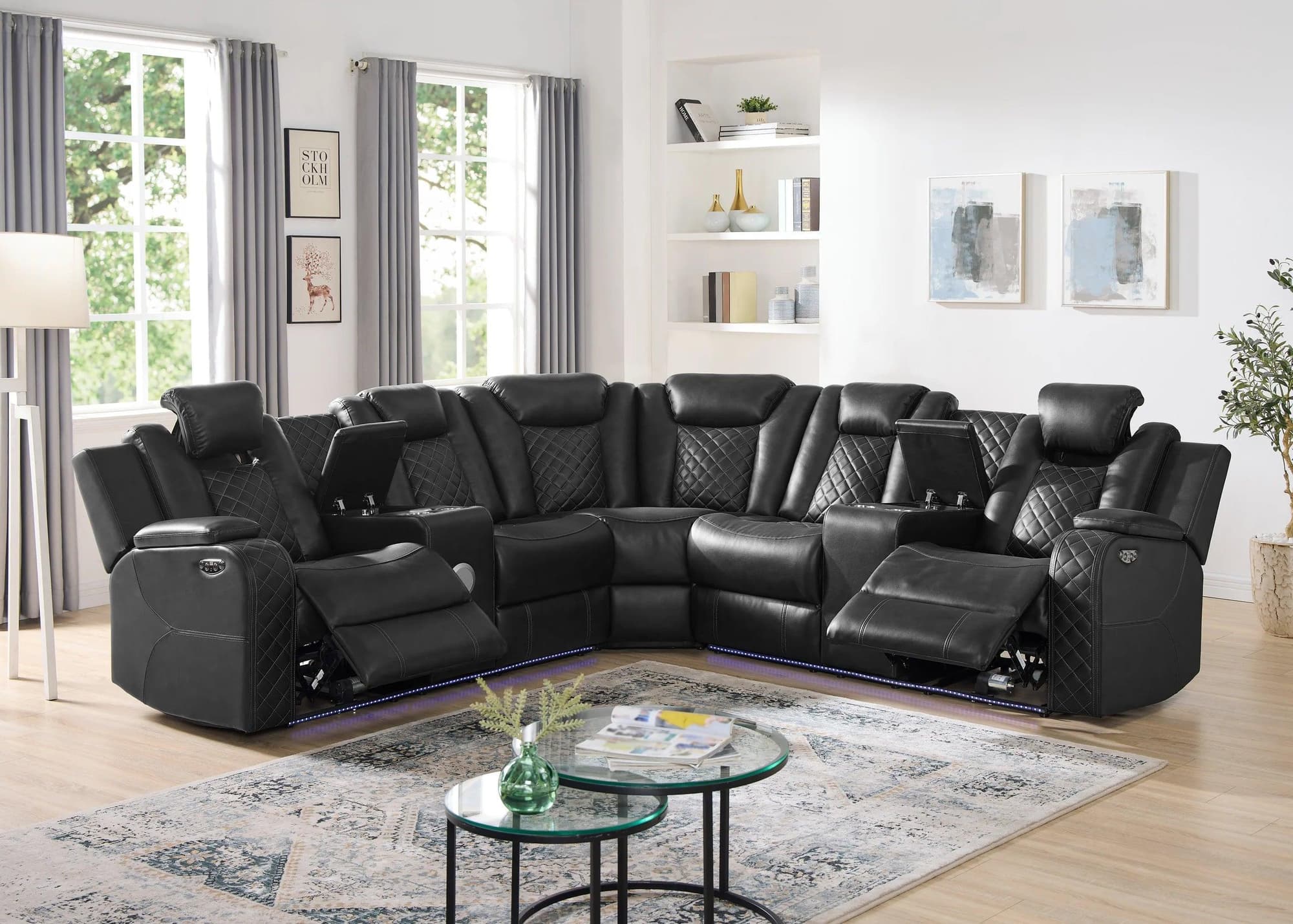 Spaceship Black Power Reclining Sectional - Image 1