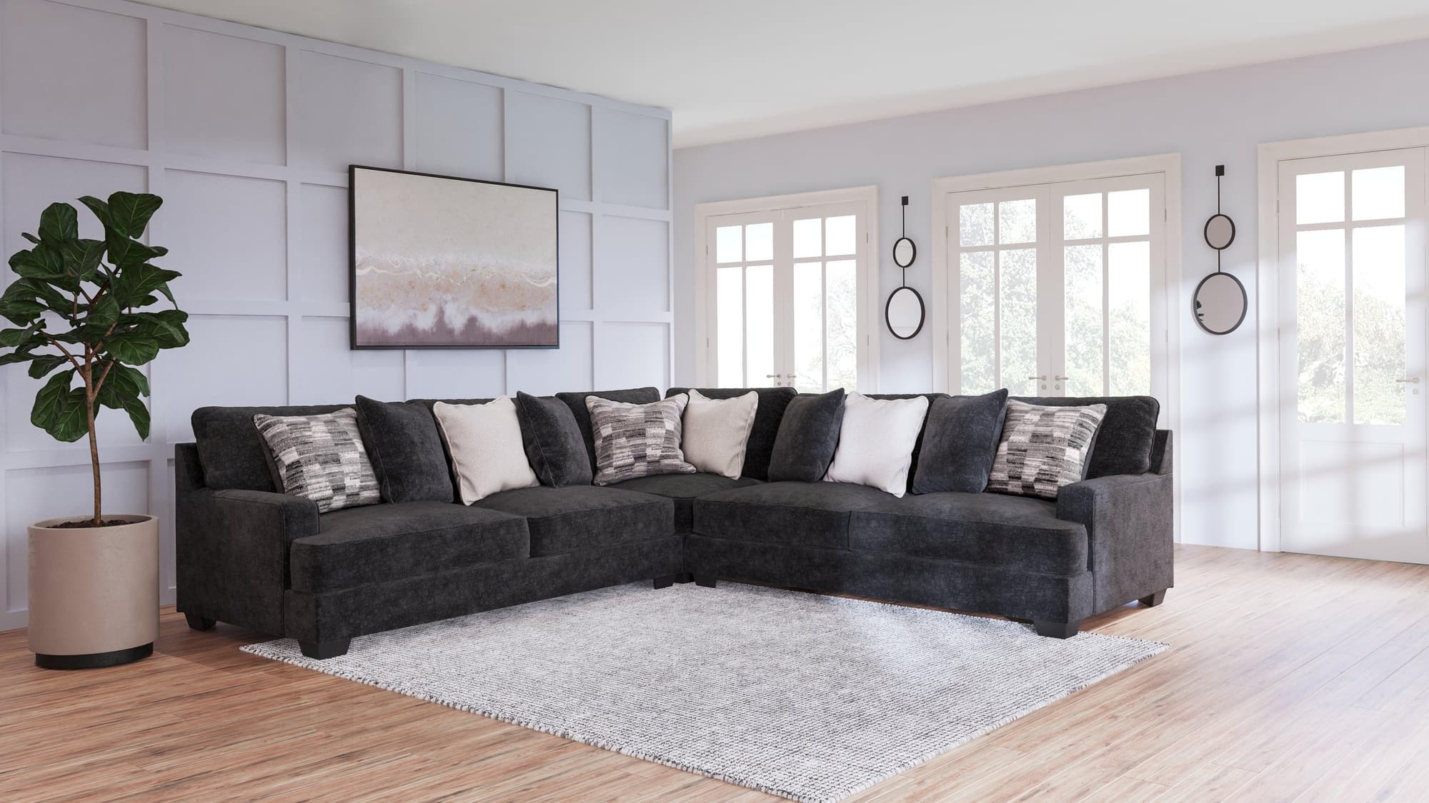 Lavernett Charcoal Chenille 3-Piece Sectional - Image 1