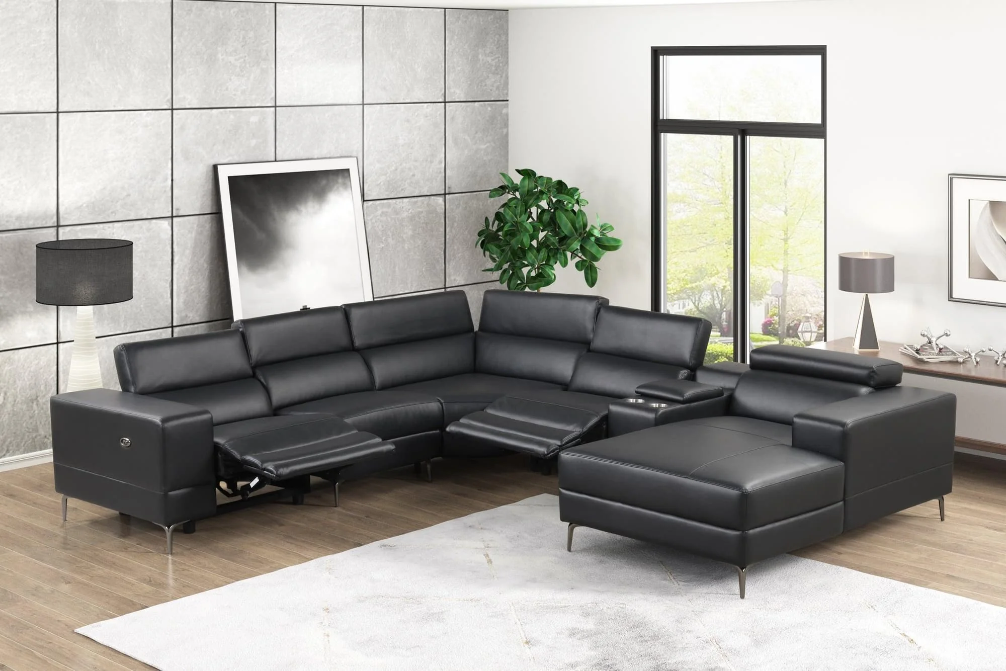 Milano Black Leather 6-Piece Power Reclining Sectional - Image 1