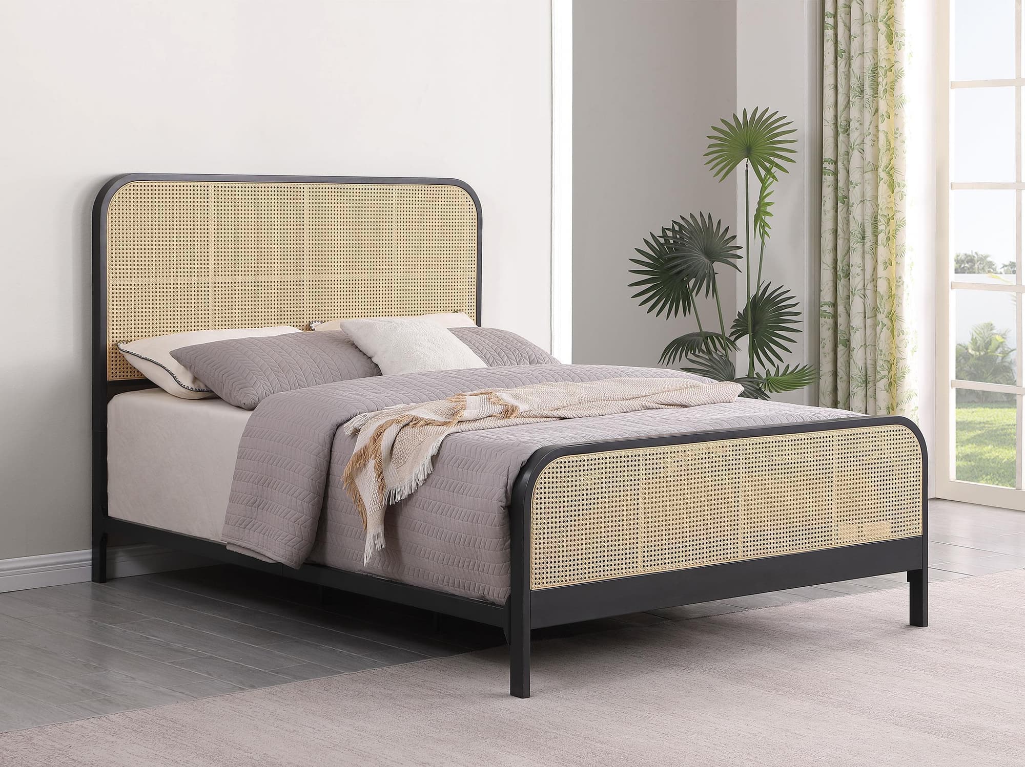 Lanewood Polyethylene Pe Rattan Upholstered Metal King Bed Black - Image 1