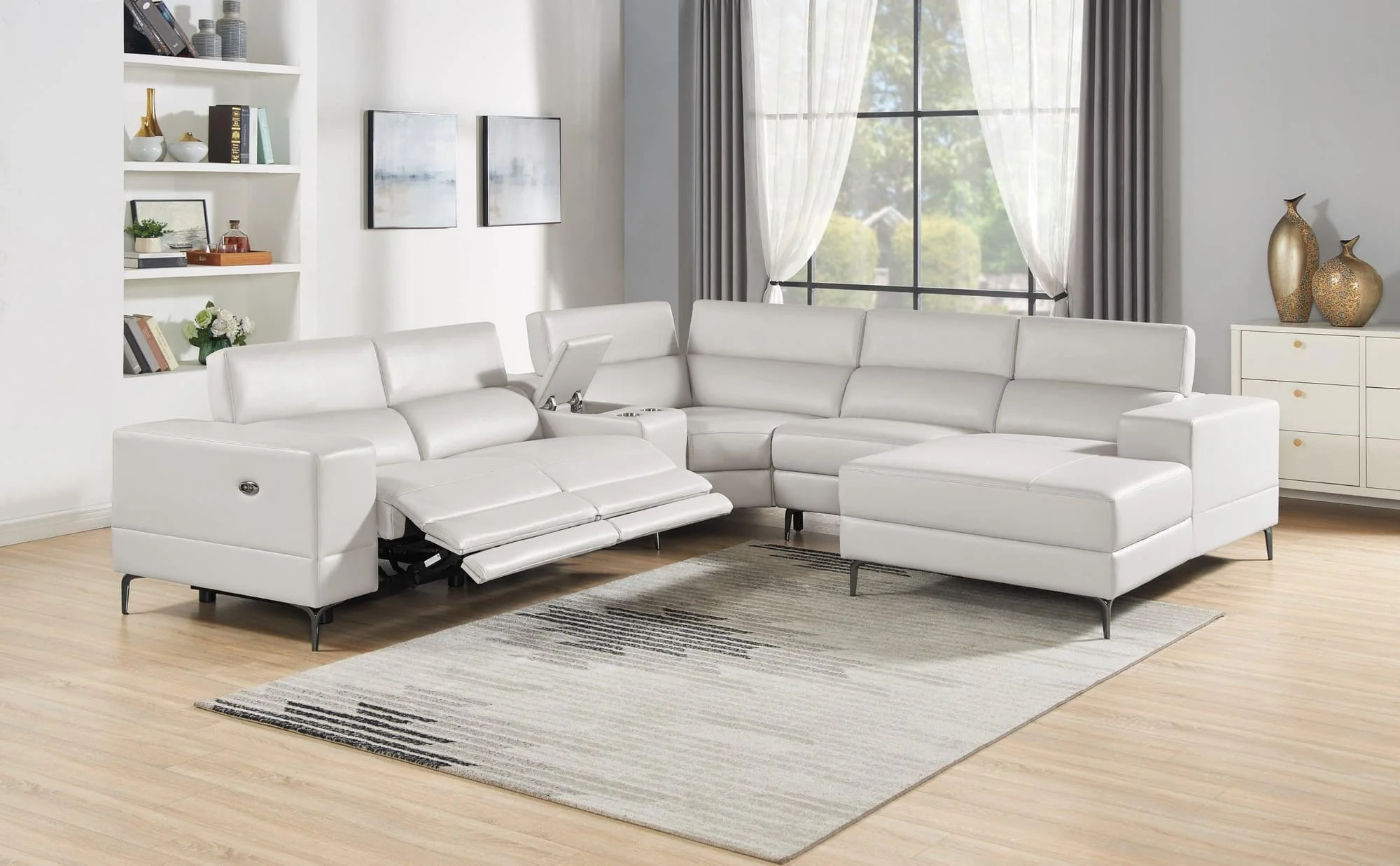 Milano Pearl Leather 6-Piece Power Reclining Sectional - Image 1