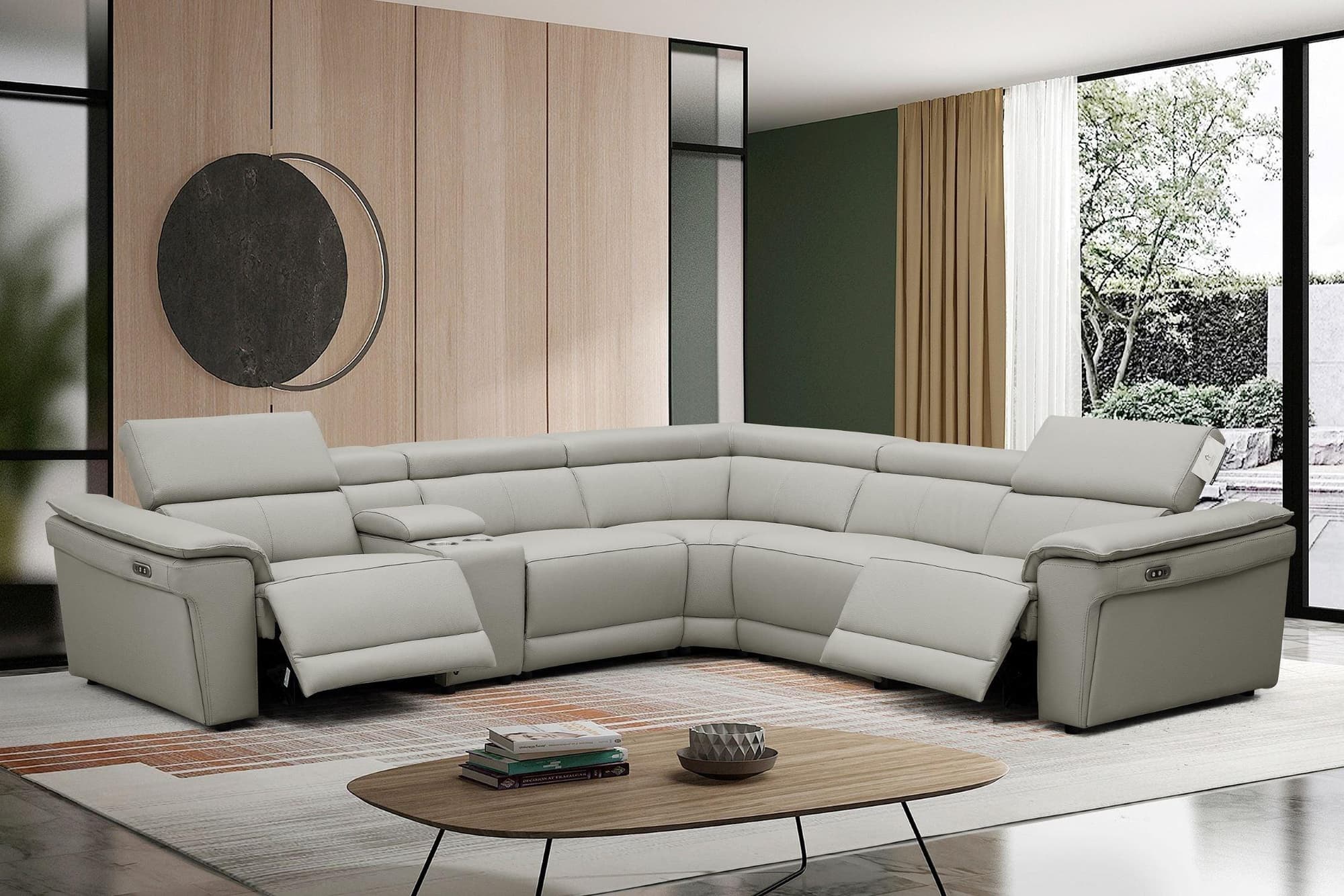 Newyork Gray Leather Power Reclining Sectional - Image 1