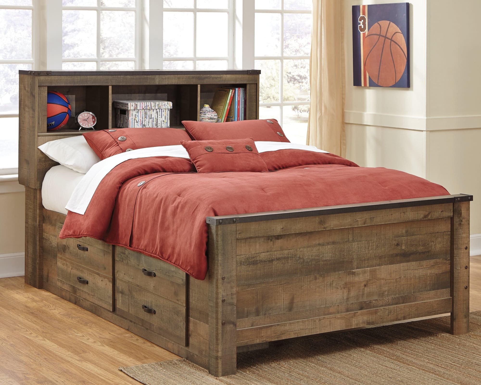 Trinell Brown Full Panel Bed With 2 Storage Drawers - Image 1