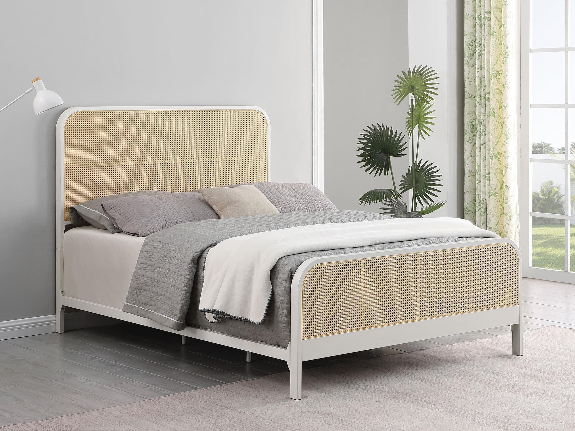 Lanewood Polyethylene Pe Rattan Upholstered Metal King Bed White - Image 1