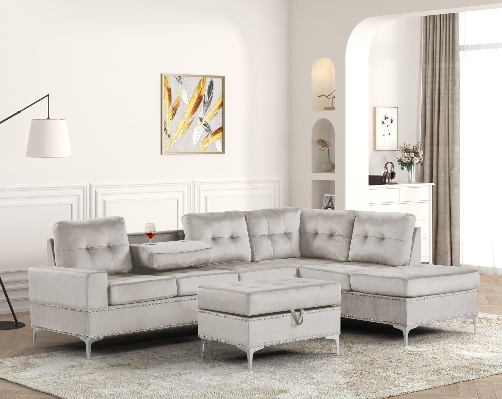 Anserra Gray Reversible Sectional + Ottoman Set - Image 1