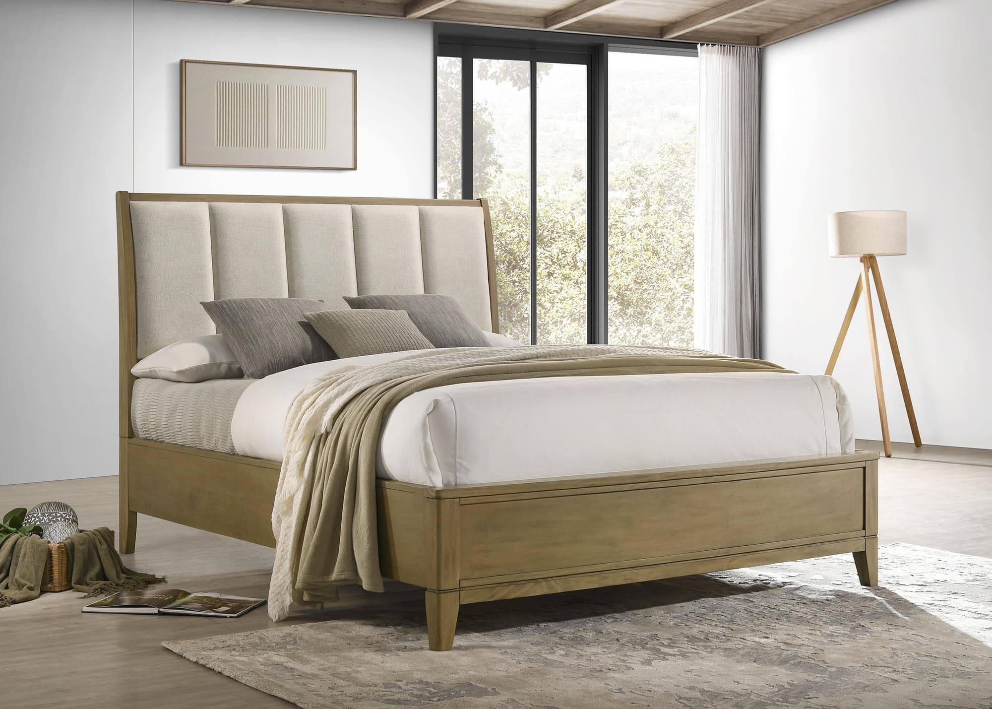 Granada Upholstered Queen Panel Bed Natural Pine - Image 1