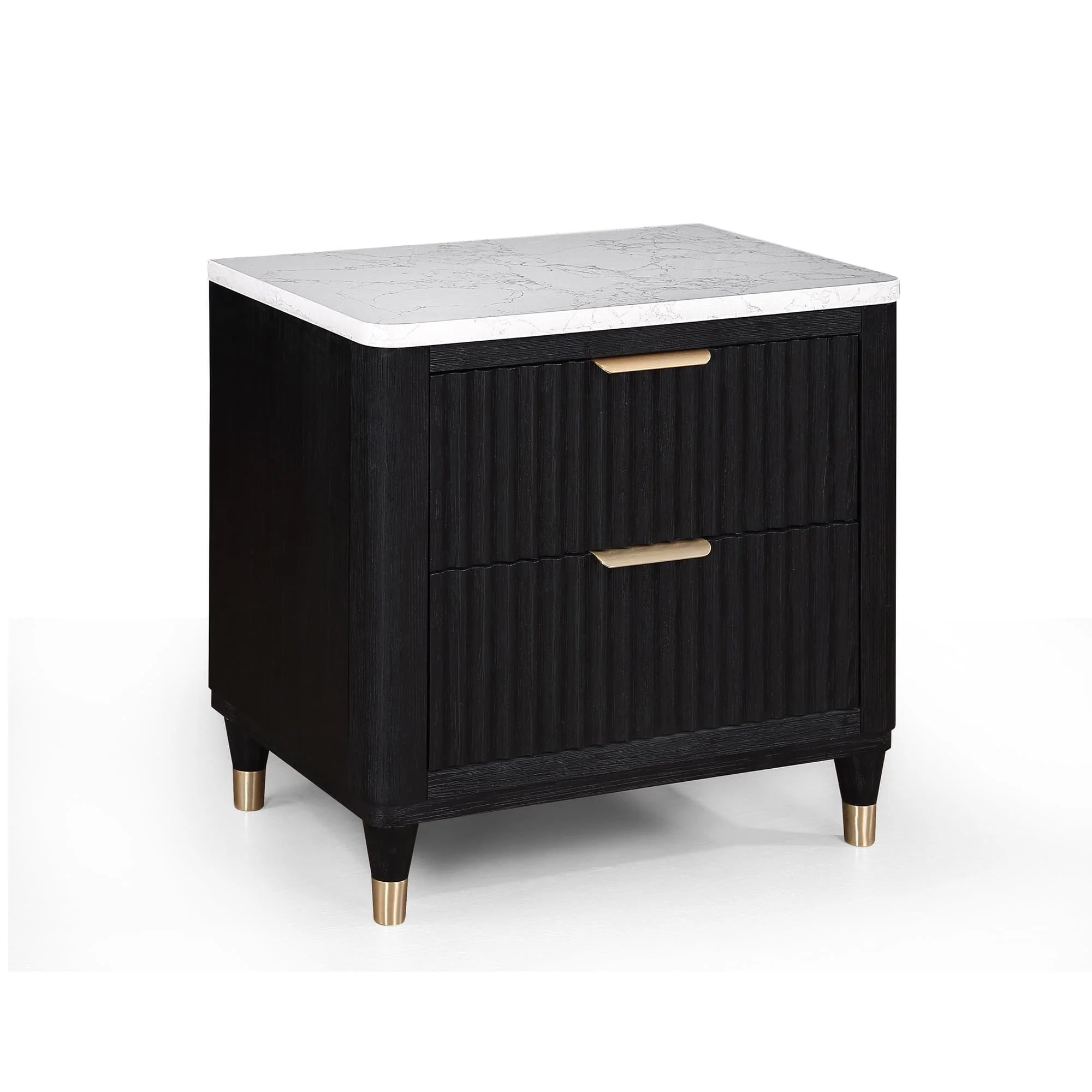 Kara Black White 2 Drawers Nightstand - Image 1