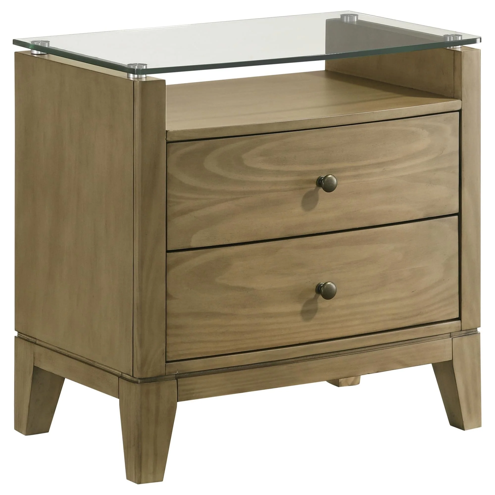 Granada 2 Drawer Glass Top Nightstand Natural Pine - Image 1