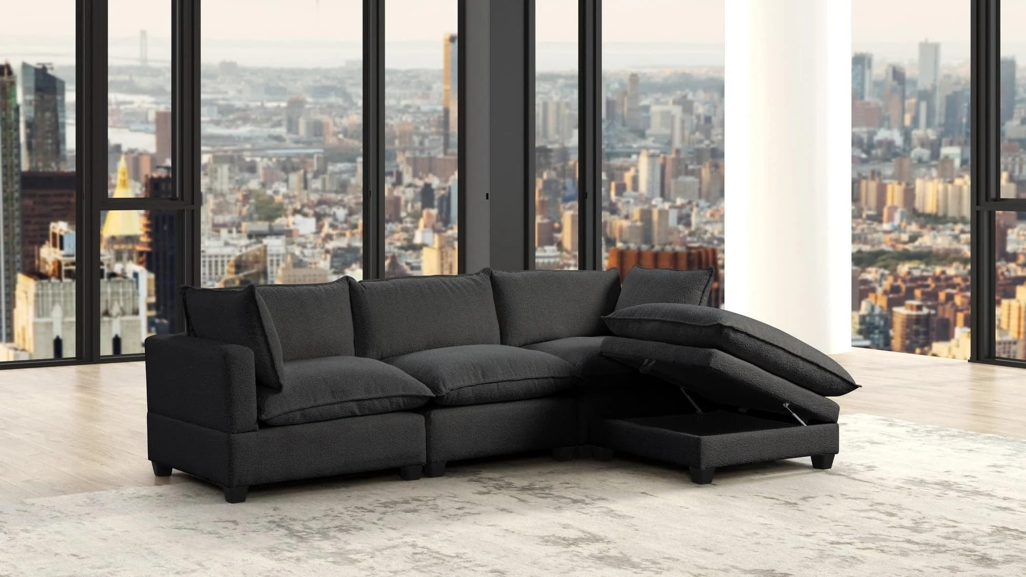 Cloud2 Black Modular Sectional Boucle Fabric - Image 1