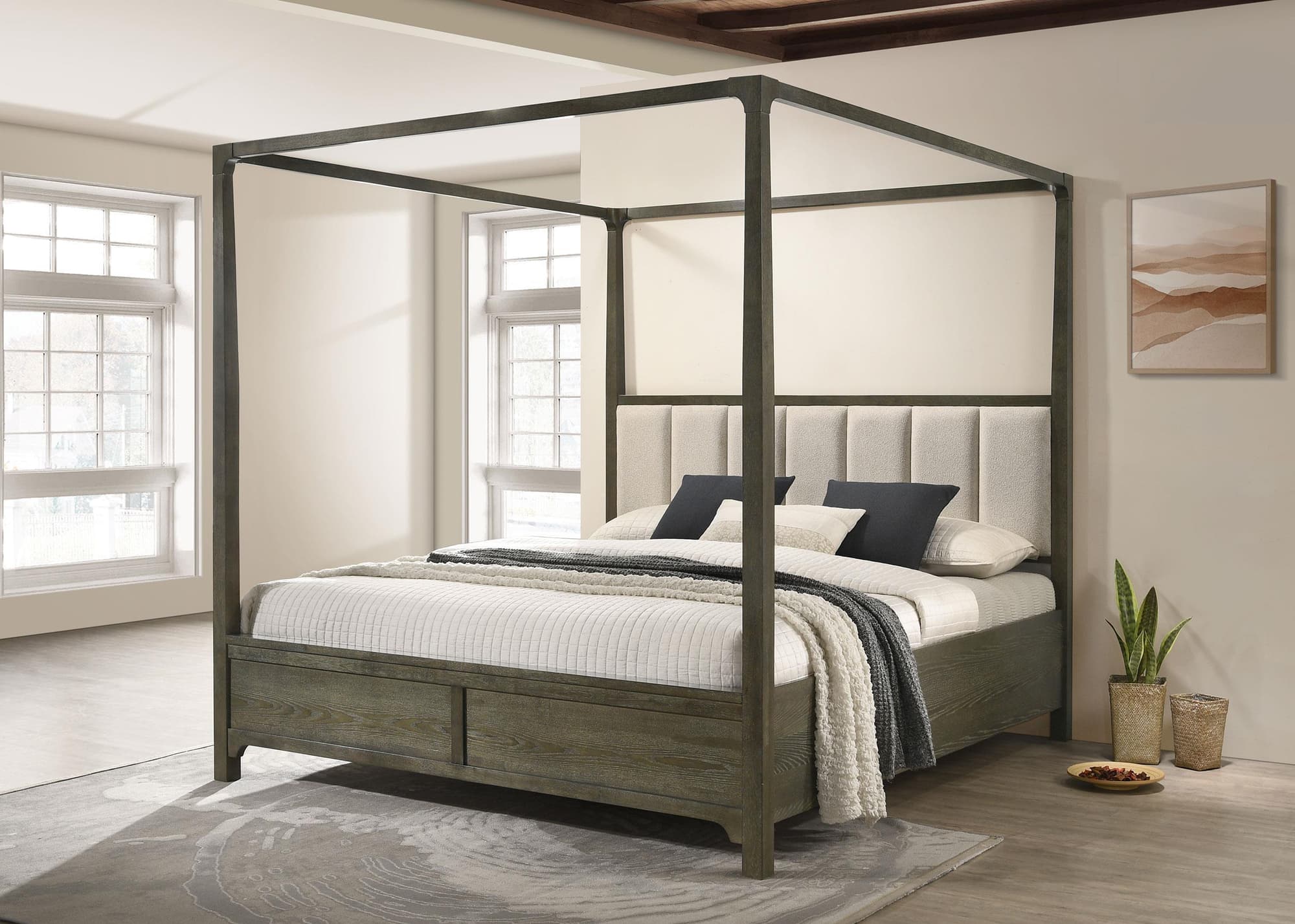 Gran Park Queen Four Poster Canopy Bed Dark Cocoa - Image 1