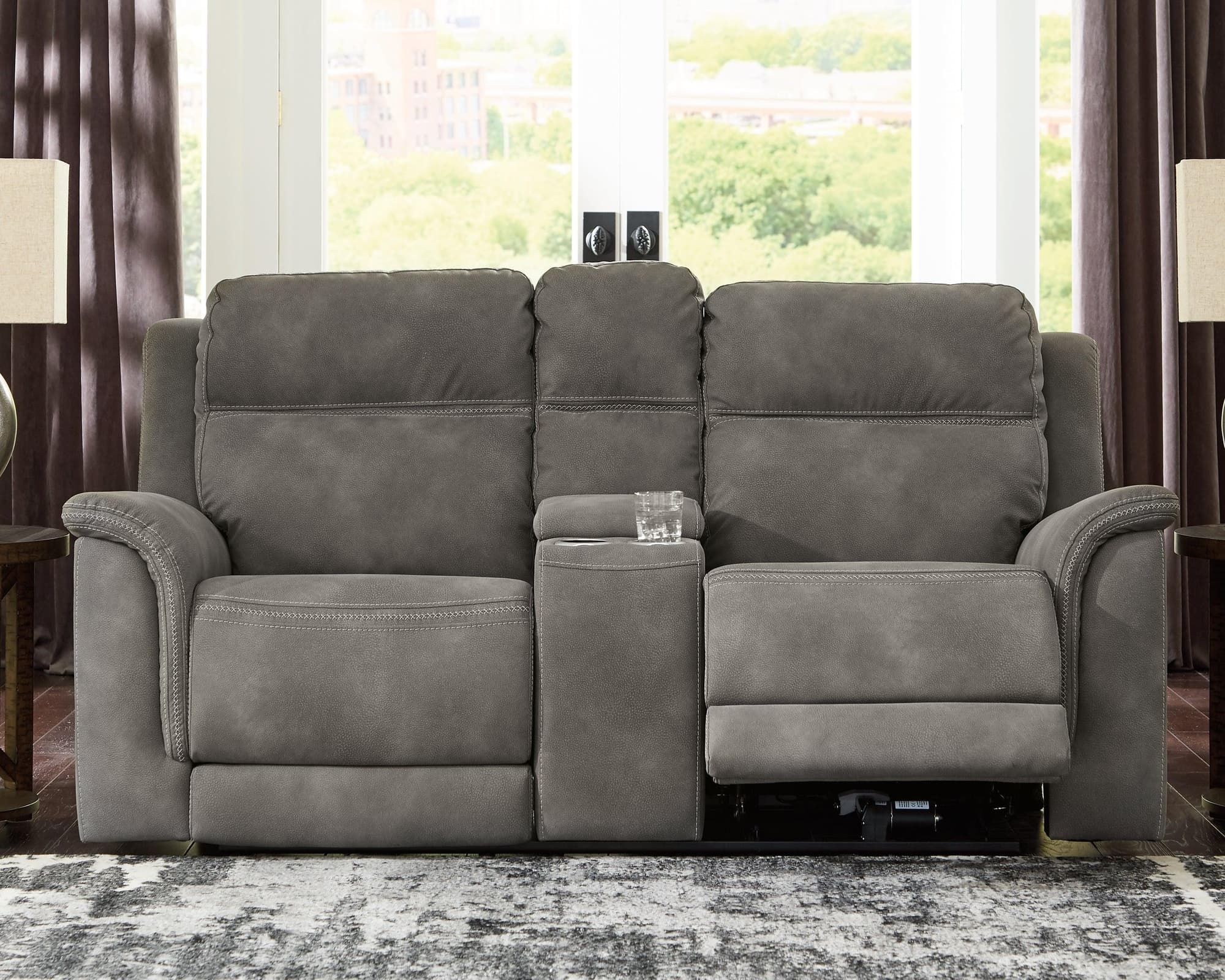 Next-Gen Durapella Slate Microfiber Power Reclining Loveseat With Console - Image 1