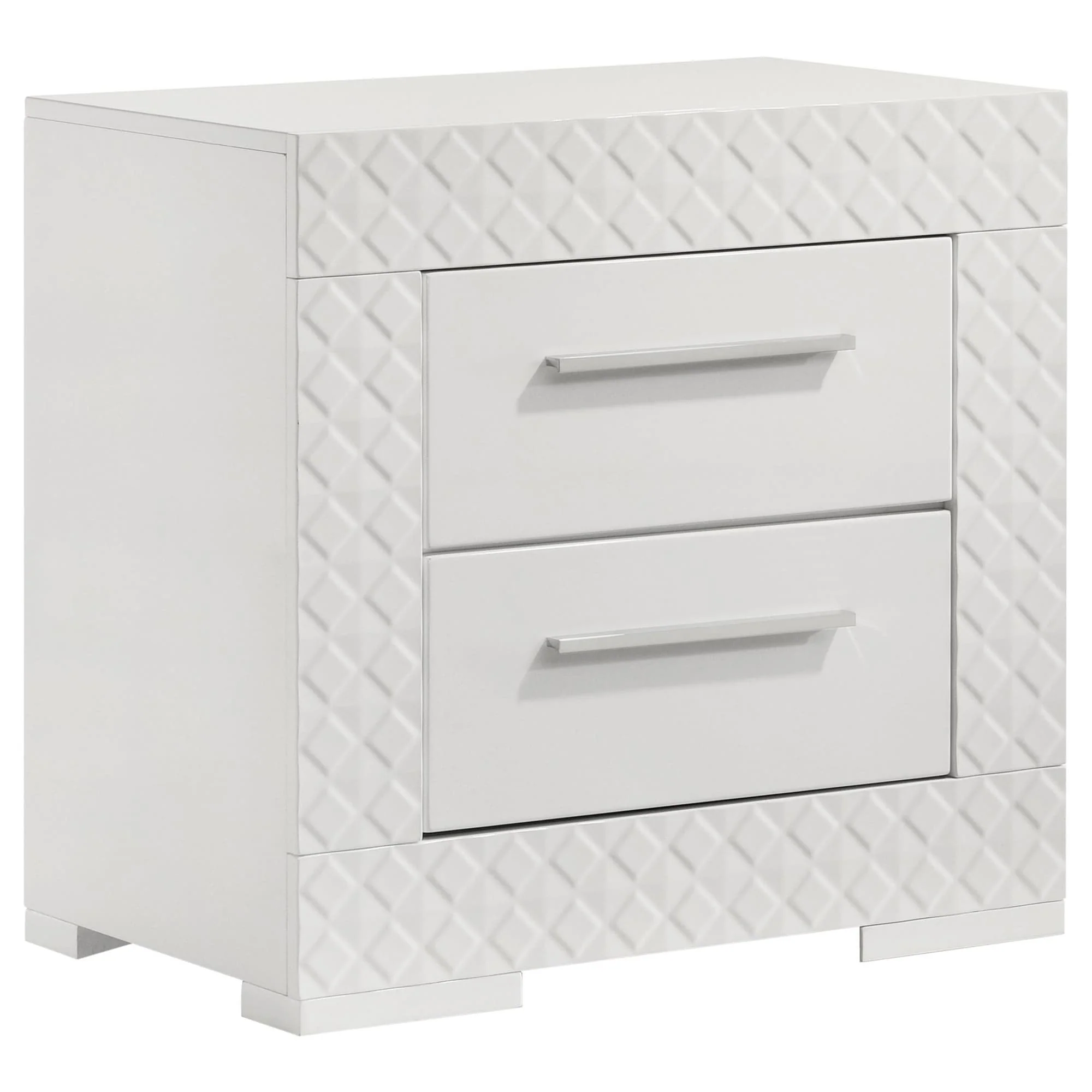 Ives 2 Drawer Nightstand Bedide Table White High Gloss - Image 1