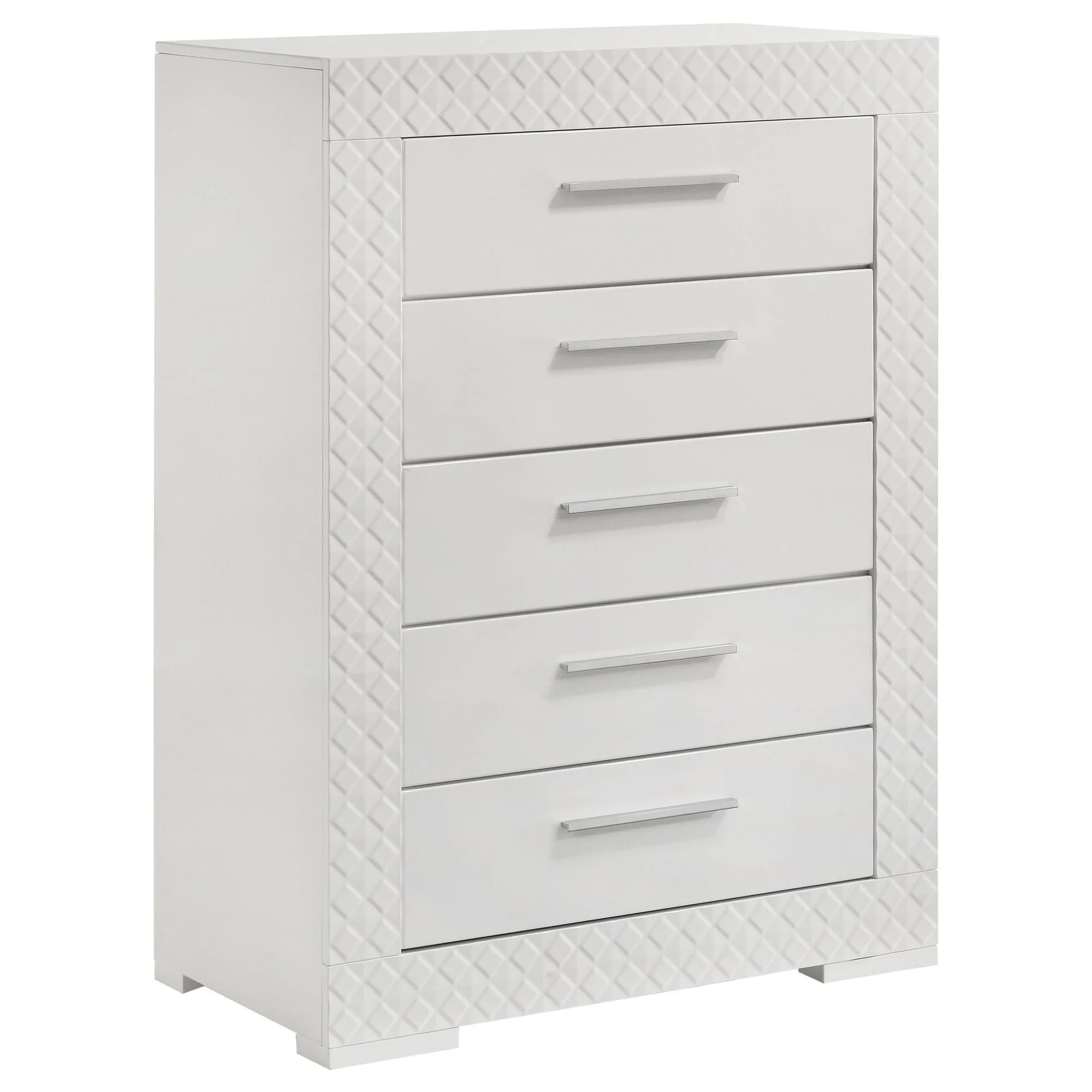 Ives 5 Drawer Bedroom Chest Of Drawers White High Gloss - Image 1