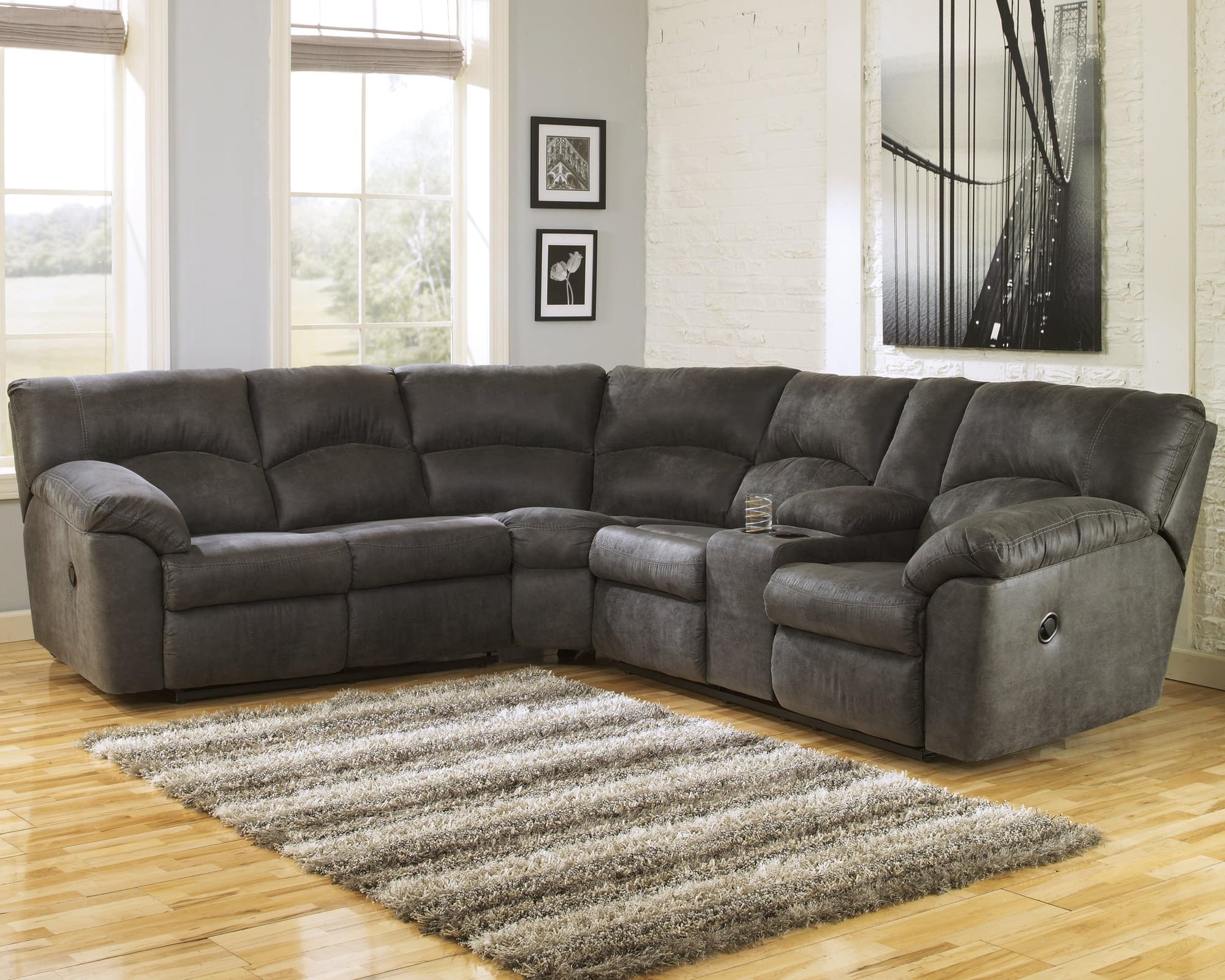 Tambo Pewter Faux Leather 2-Piece Reclining Sectional - Image 1