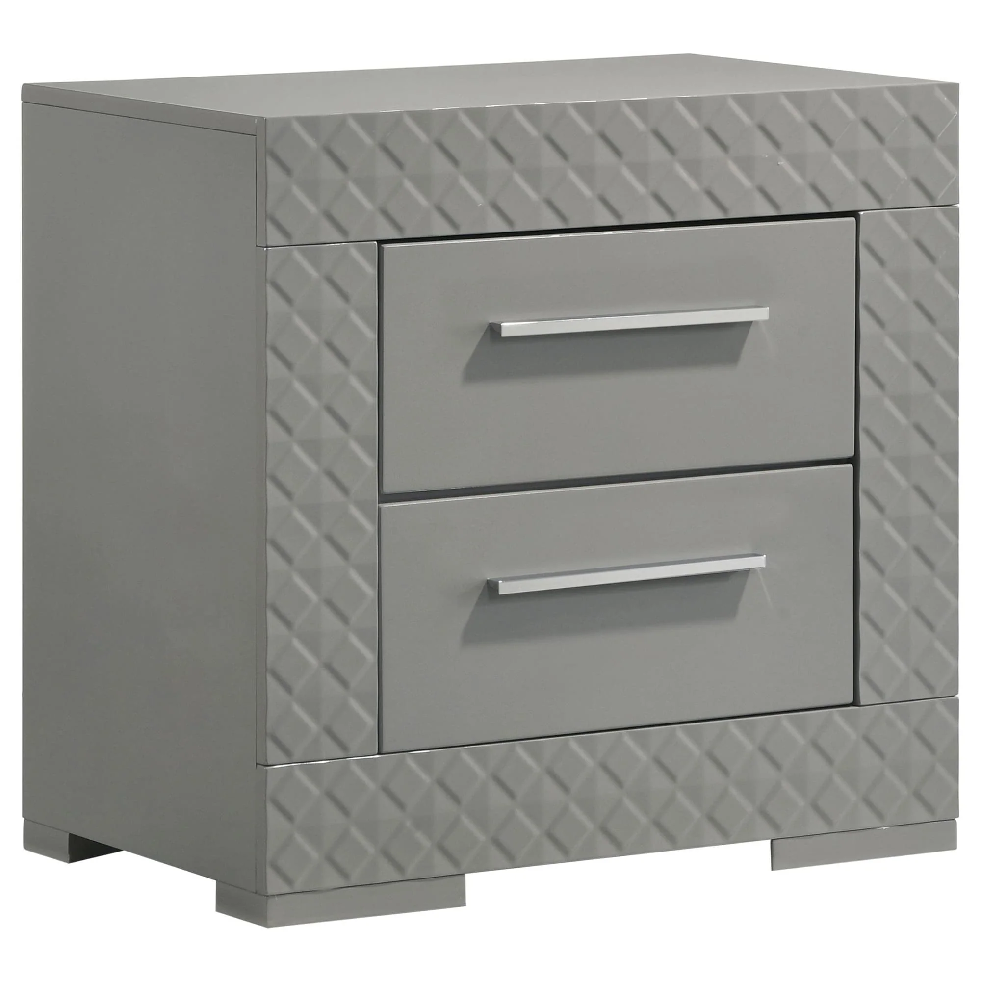 Ives 2 Drawer Nightstand Bedide Table Gray High Gloss - Image 1