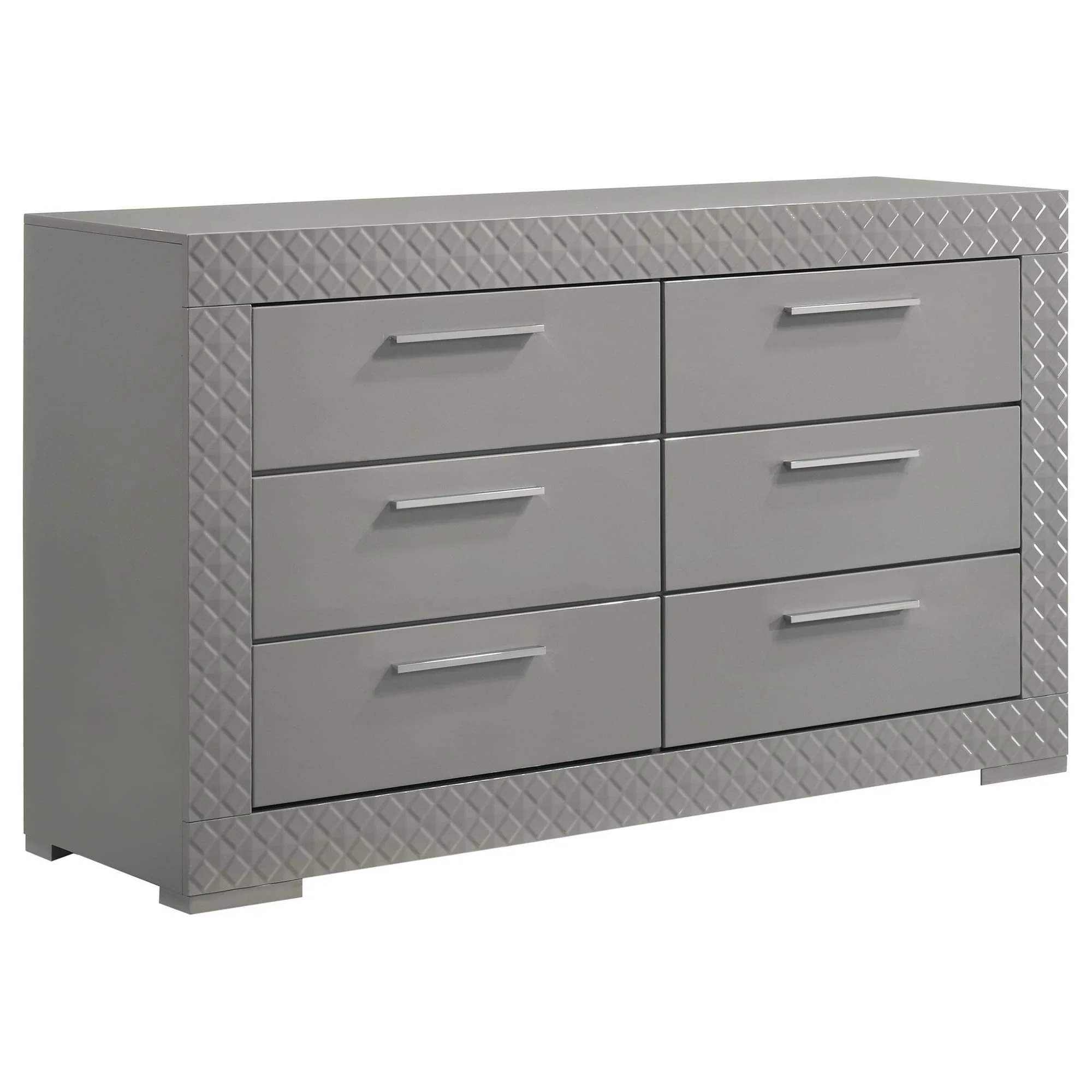 Ives 6 Drawer Dresser Cabinet Gray High Gloss - Image 1