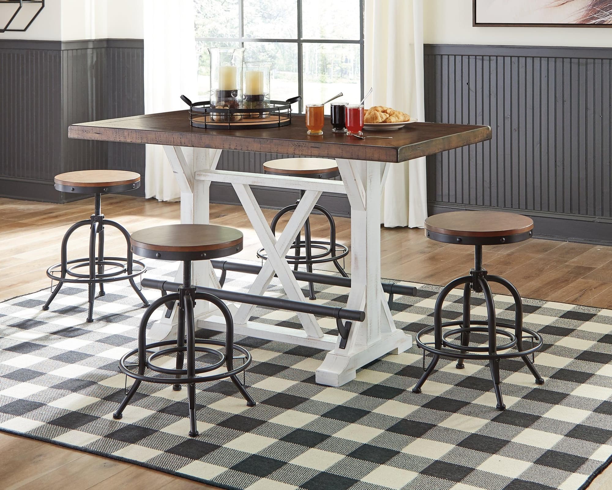 Valebeck White Brown Counter Height Dining Table And 4 Barstools - Image 1