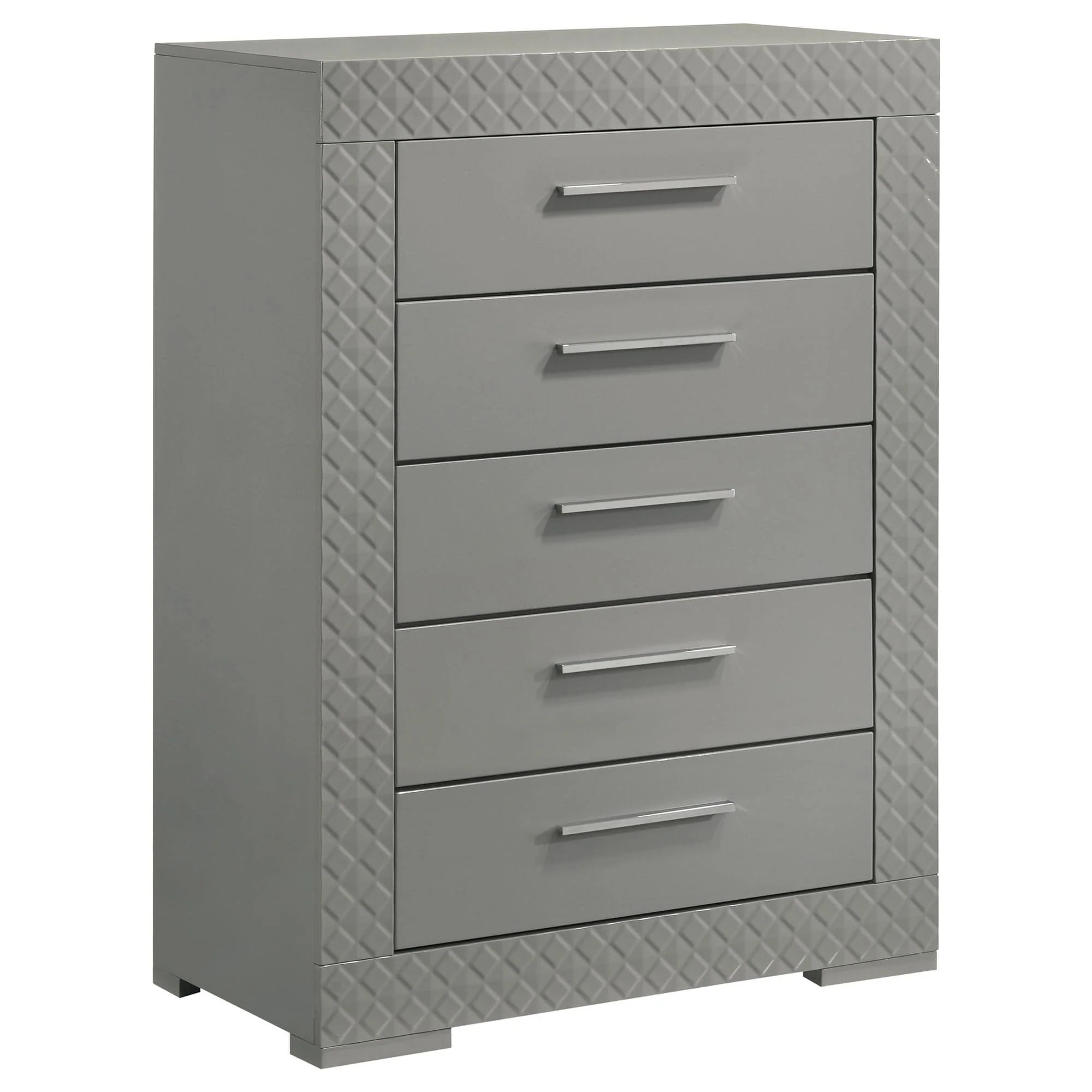 Ives 5 Drawer Bedroom Chest Of Drawers Gray High Gloss - Image 1