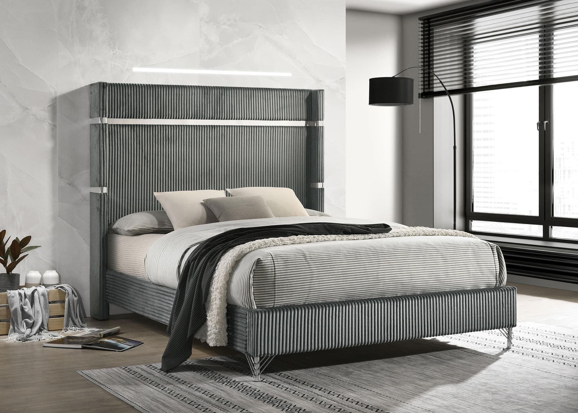 Lucia 61 inch Upholstered Queen Panel Bed Grey - Image 1