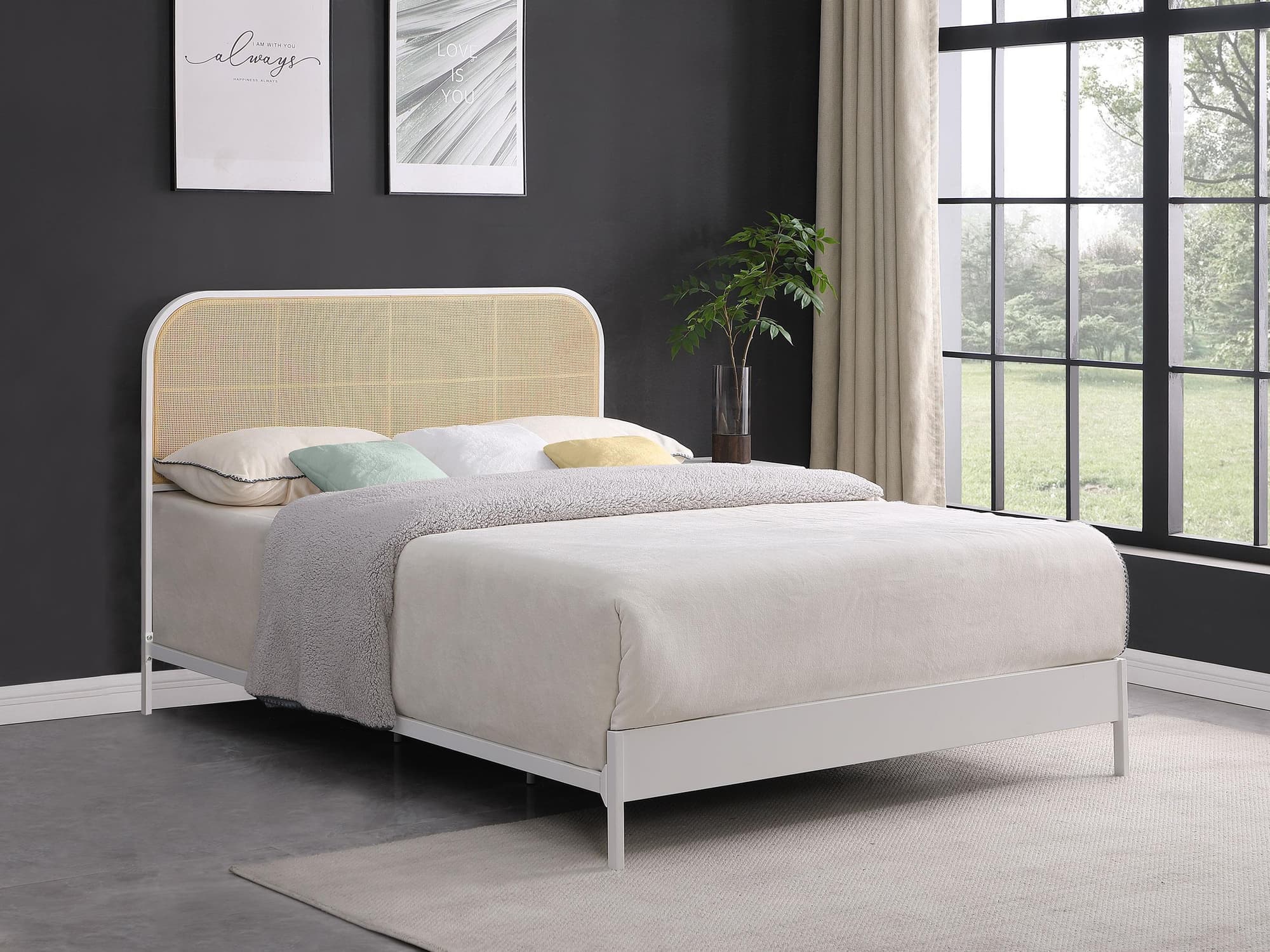 Amherst Radio Weave Rattan Metal King Bed White - Image 1