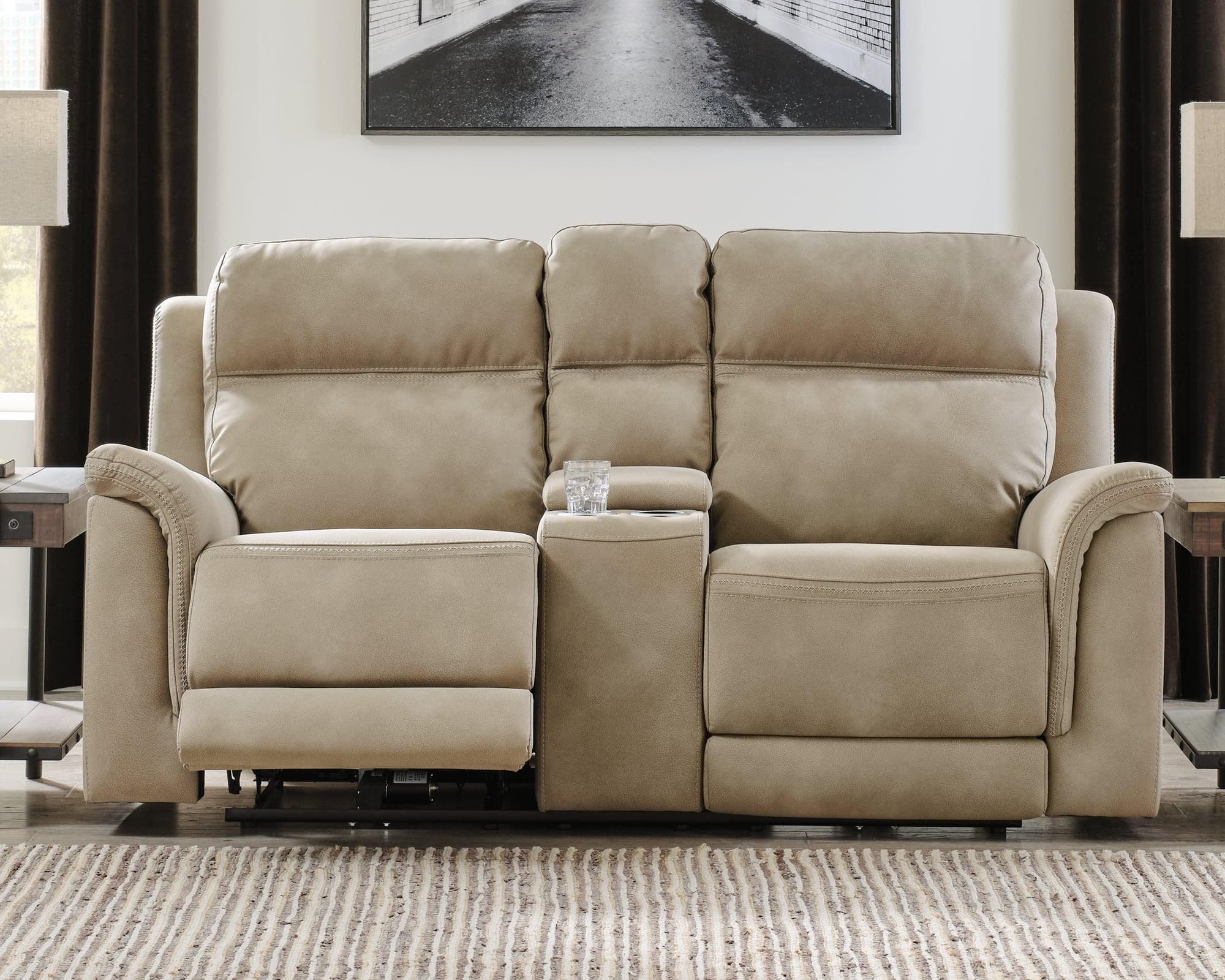 Next-Gen Durapella Sand Microfiber Power Reclining Loveseat With Console - Image 1