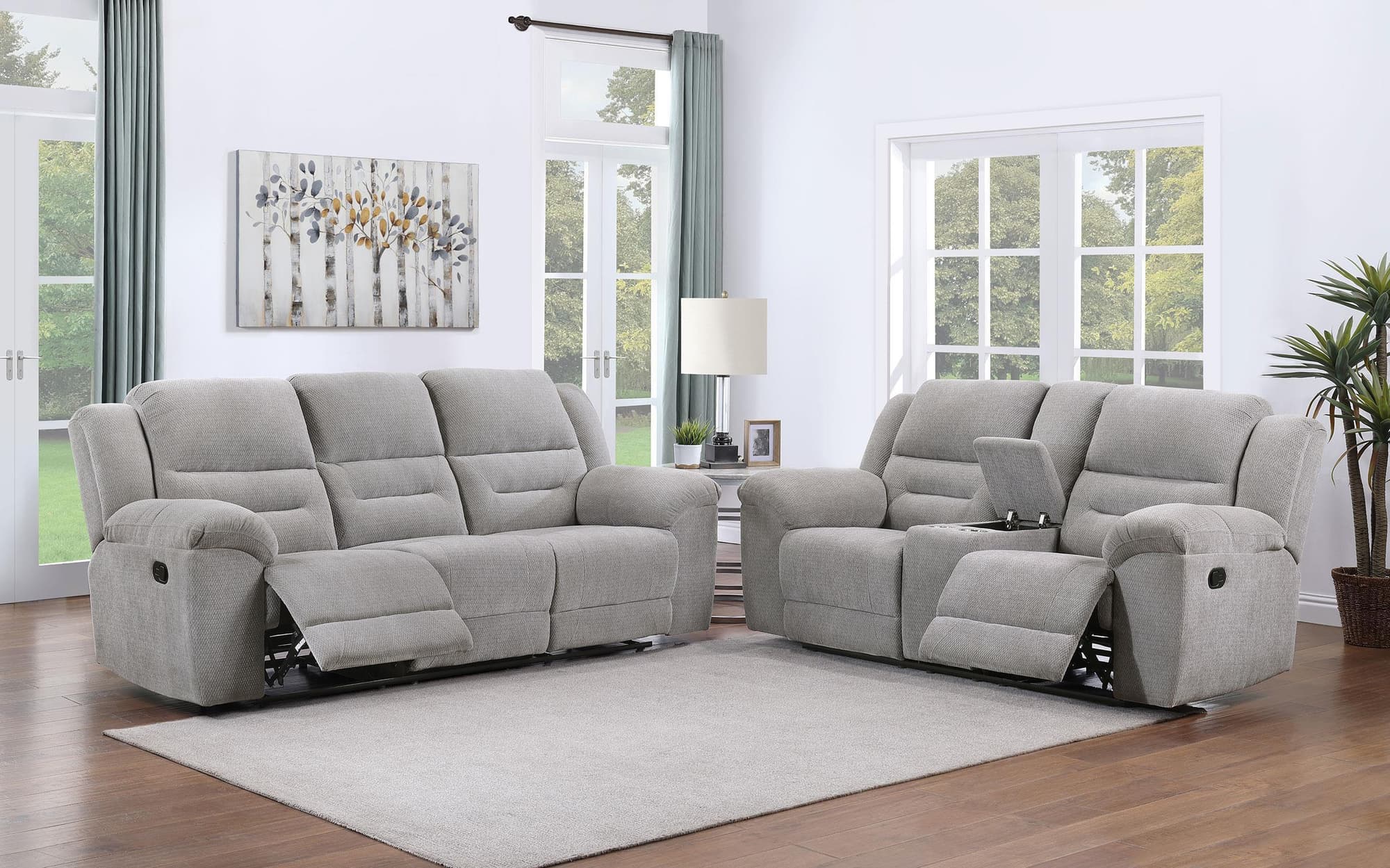 Grimm Gray Reclining Sofa Loveseat - Image 1