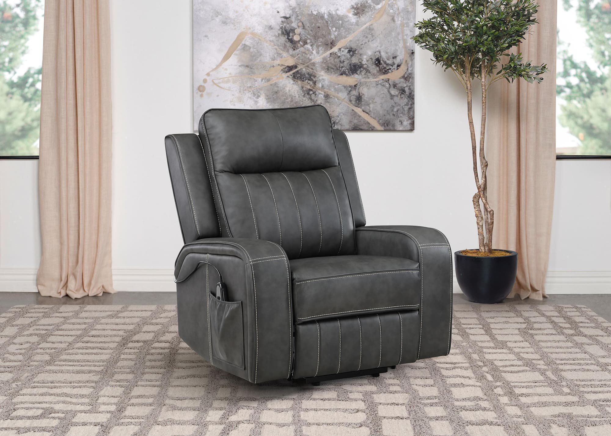 Raelynn Upholstered Power Lift Recliner Chair Grey - Image 1
