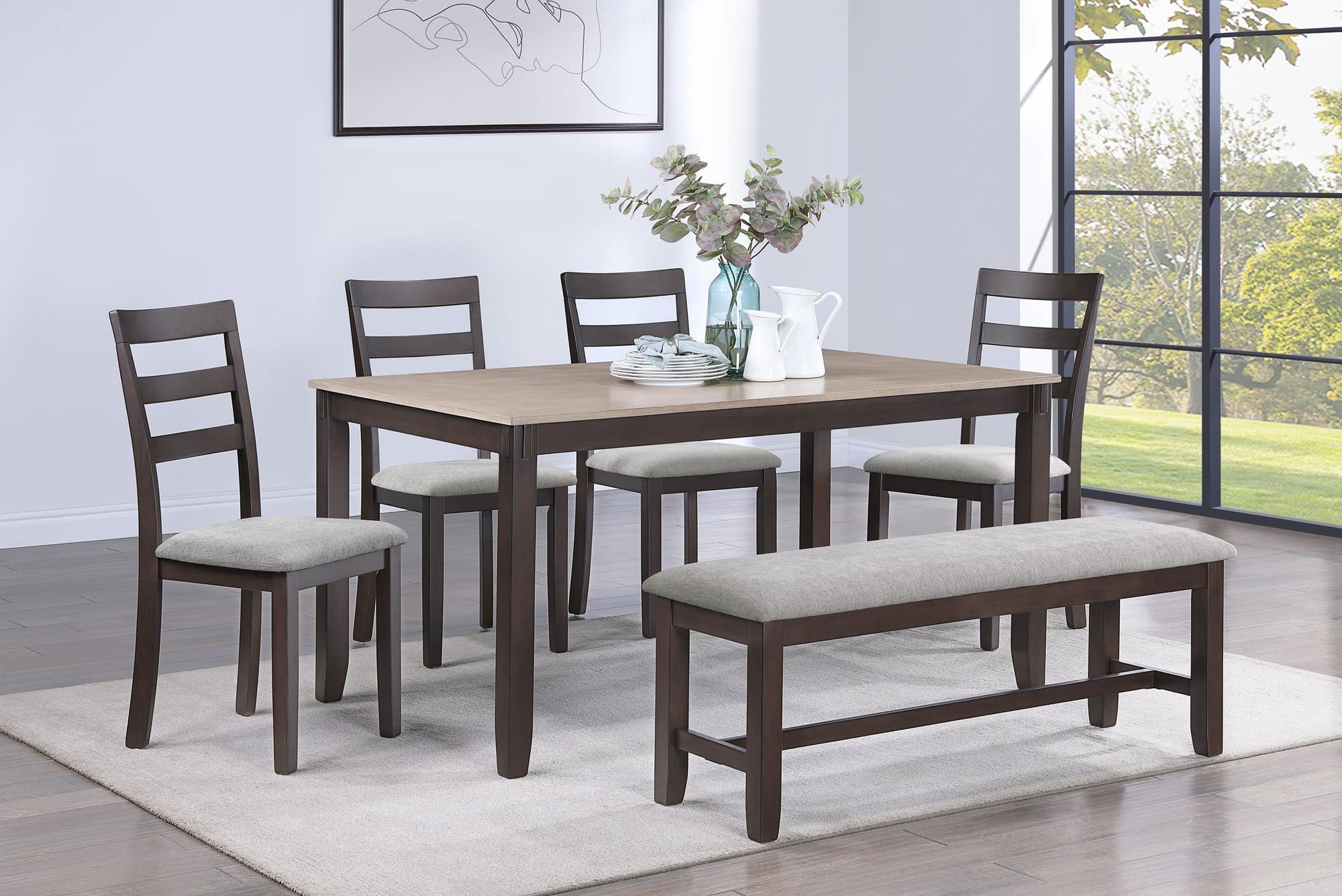 Branson Beige Brown Fabric Upholstered Dining Room Set - Image 1