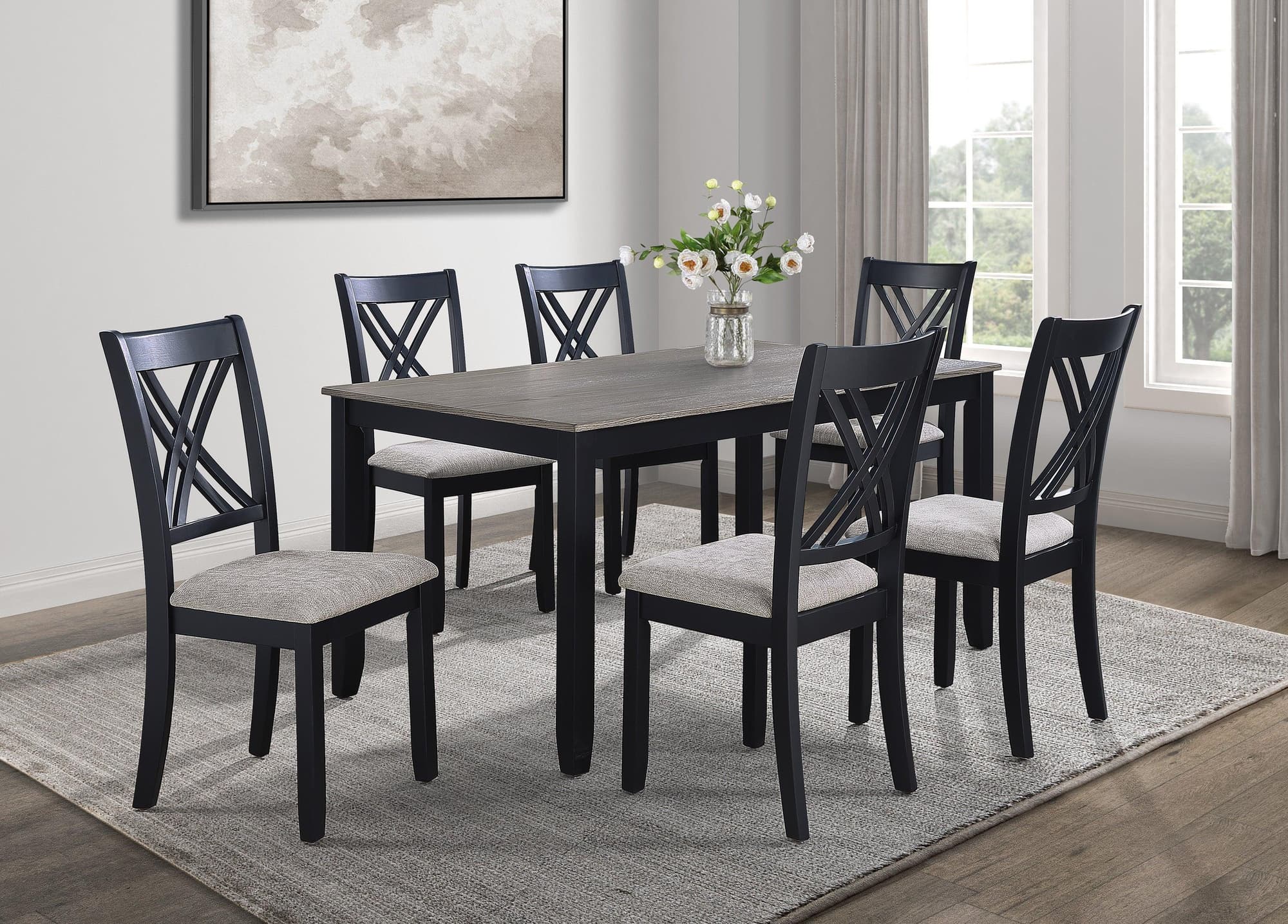 Eloise Black Light Gray Fabric Upholstered Dining Room Set - Image 1