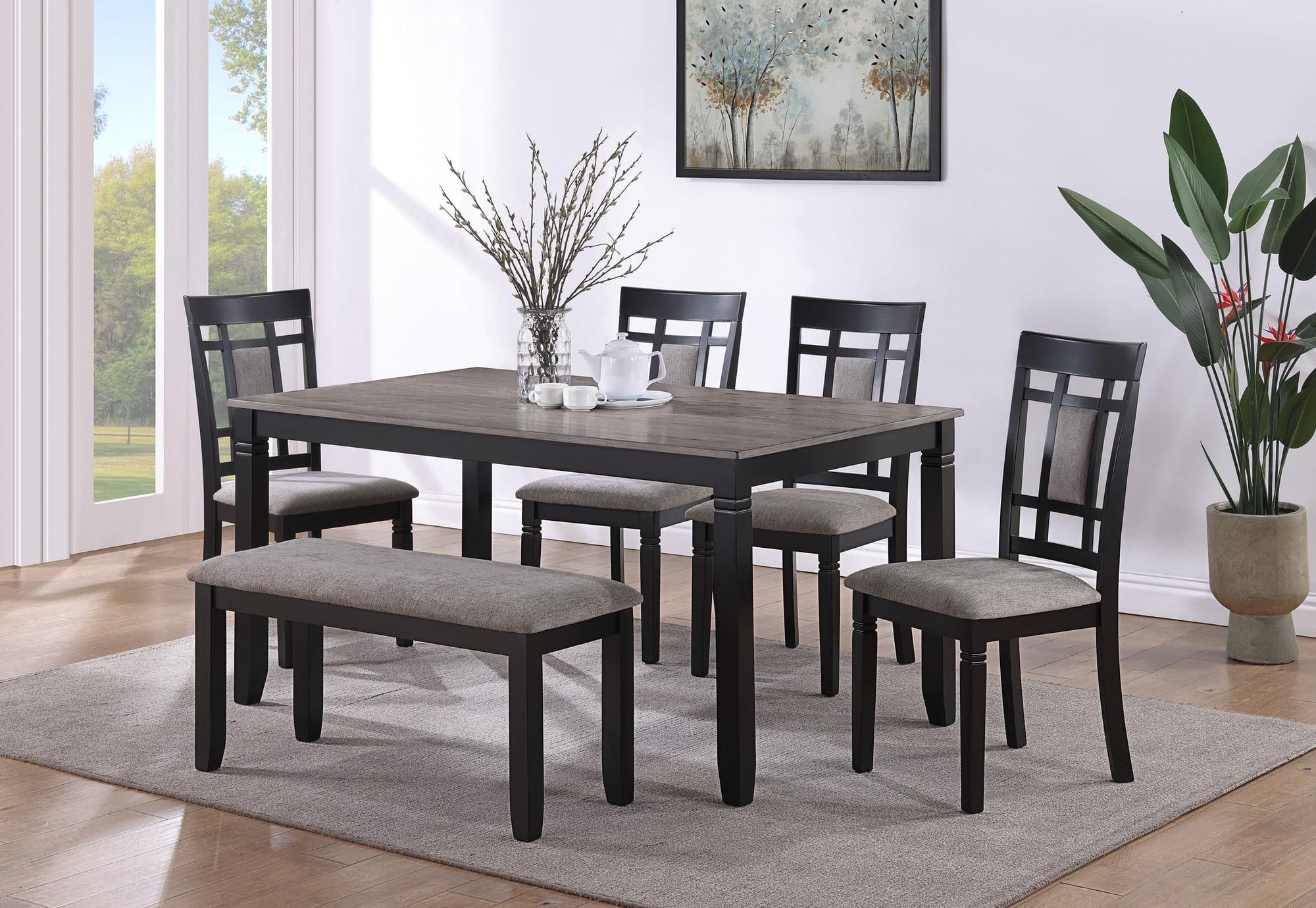 Paige Black Gray Fabric Upholstered Dining Room Set - Image 1