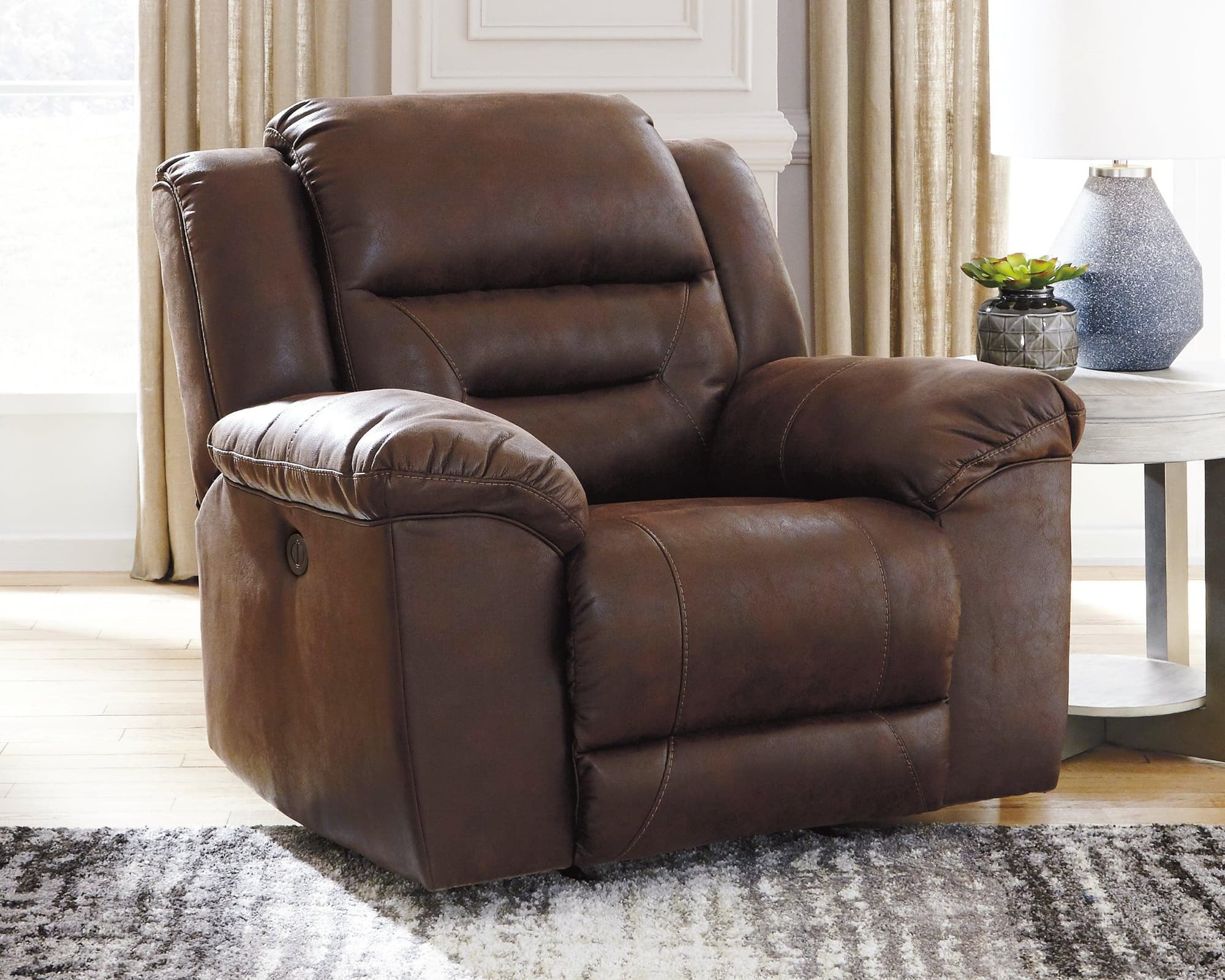 Stoneland Chocolate Faux Leather Power Recliner - Image 1