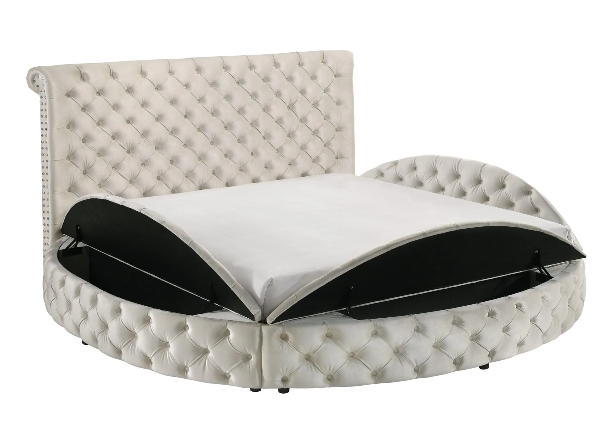 Brigitte Ivory Velvet Upholstered Tufted Storage Panel King Bed - Image 1