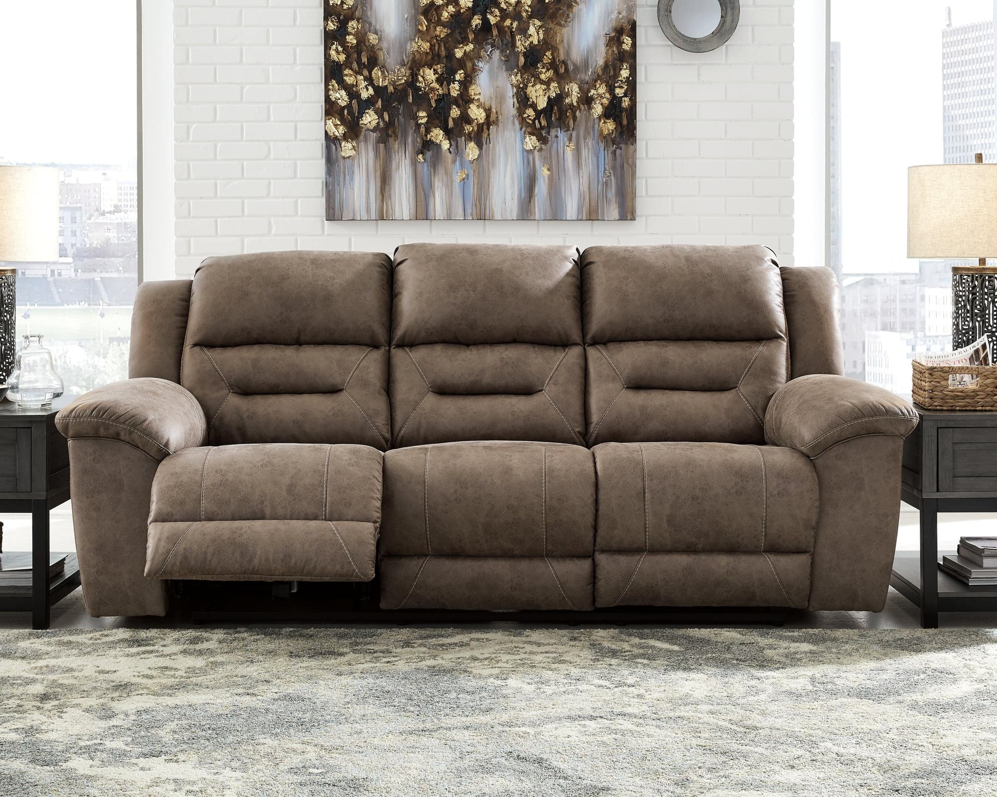 Stoneland Fossil Faux Leather Power Reclining Sofa - Image 1