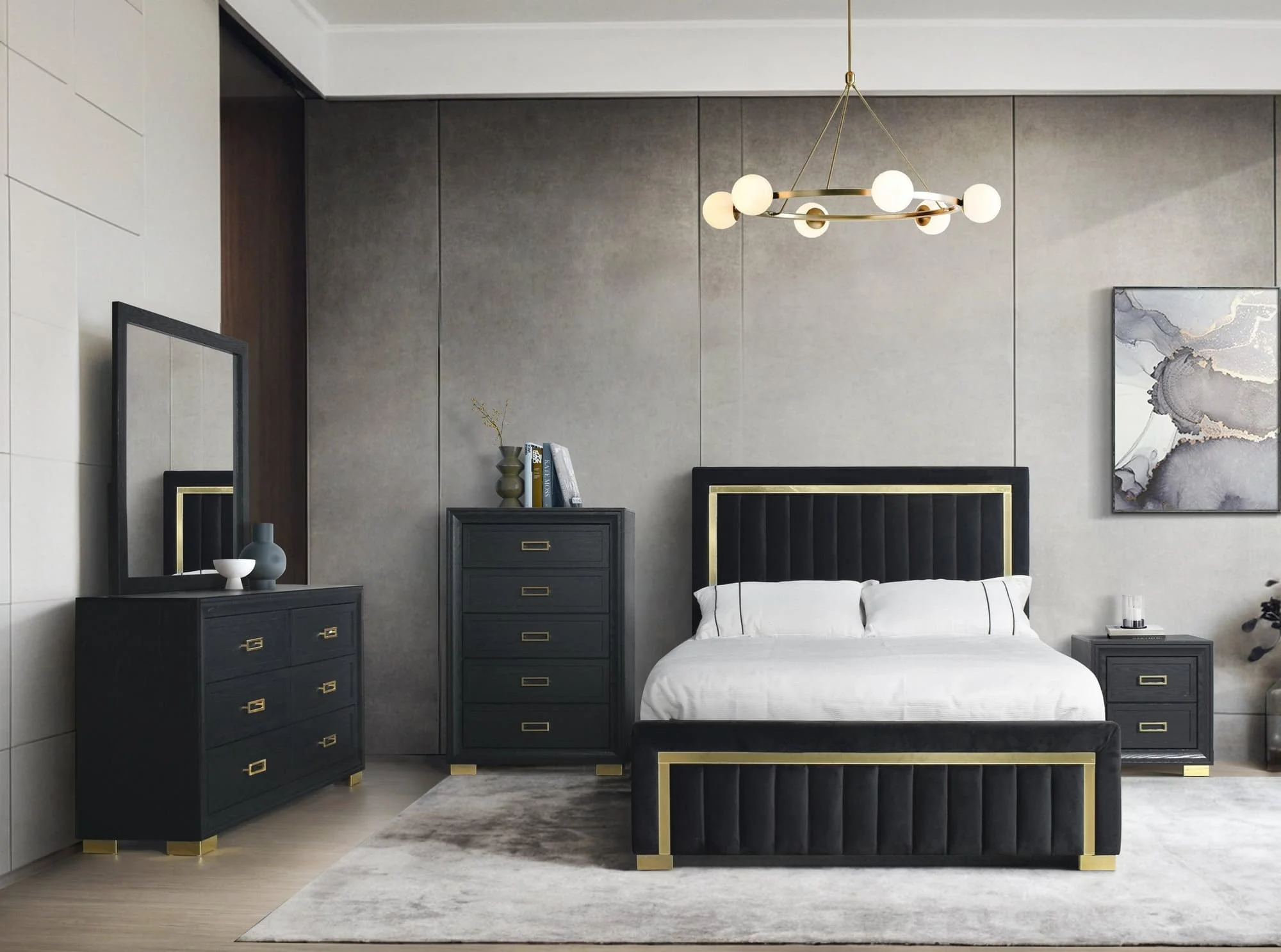 Helena Black Upholstered Panel Bedroom Set - Image 1