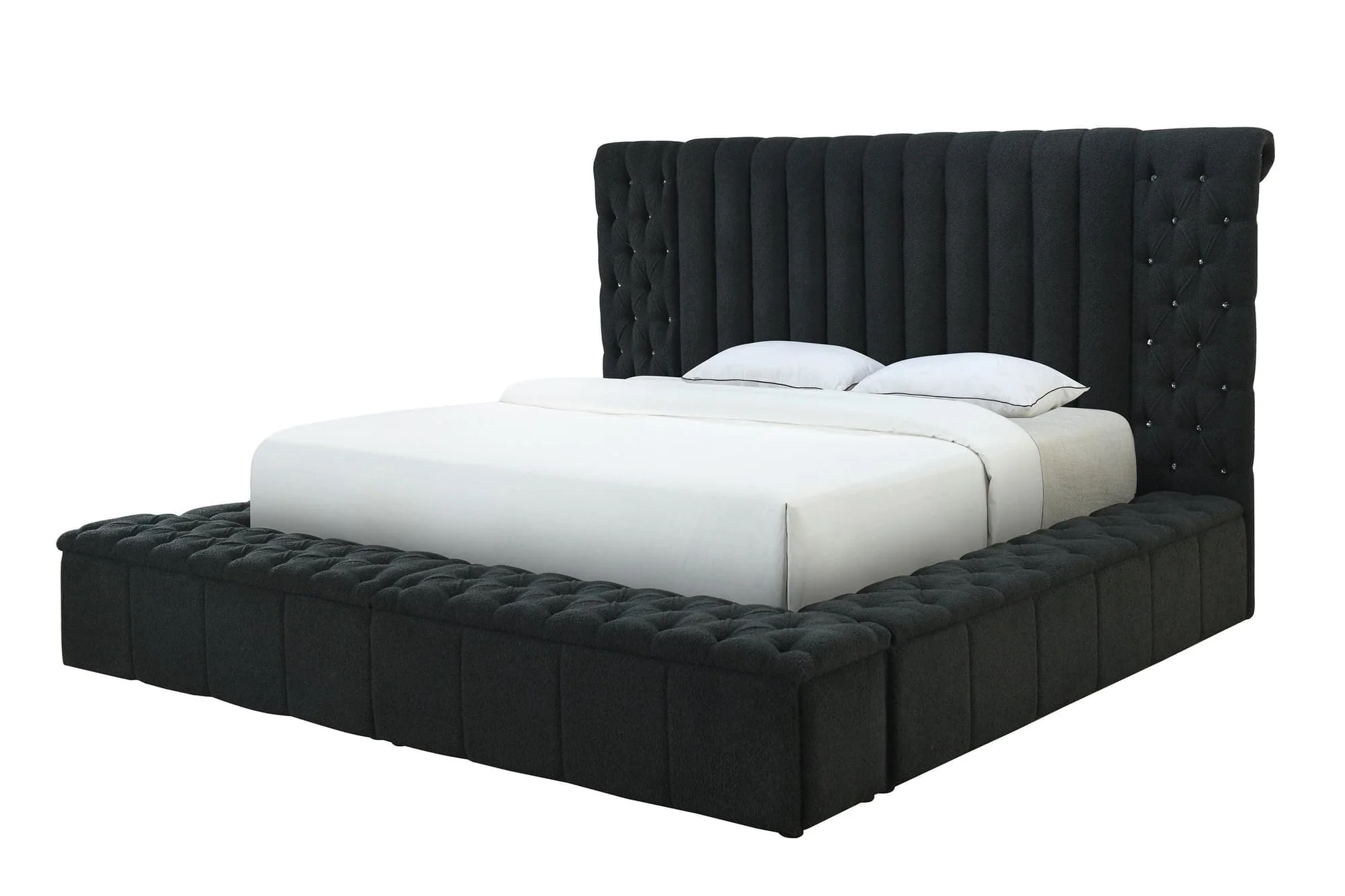 Danbury Charcoal Velvet Fabric Upholstered Tufted Storage Panel King Bed - Image 1