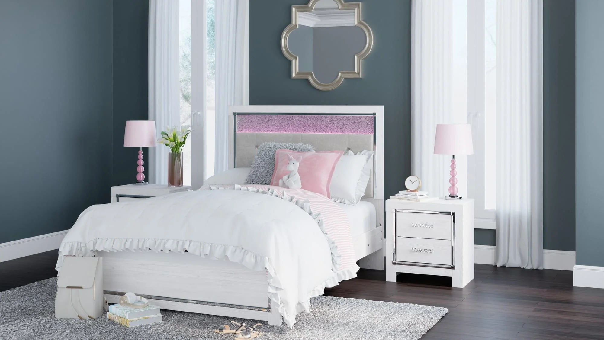 Tula White LED Upholstered Panel Bedroom Set - Image 1