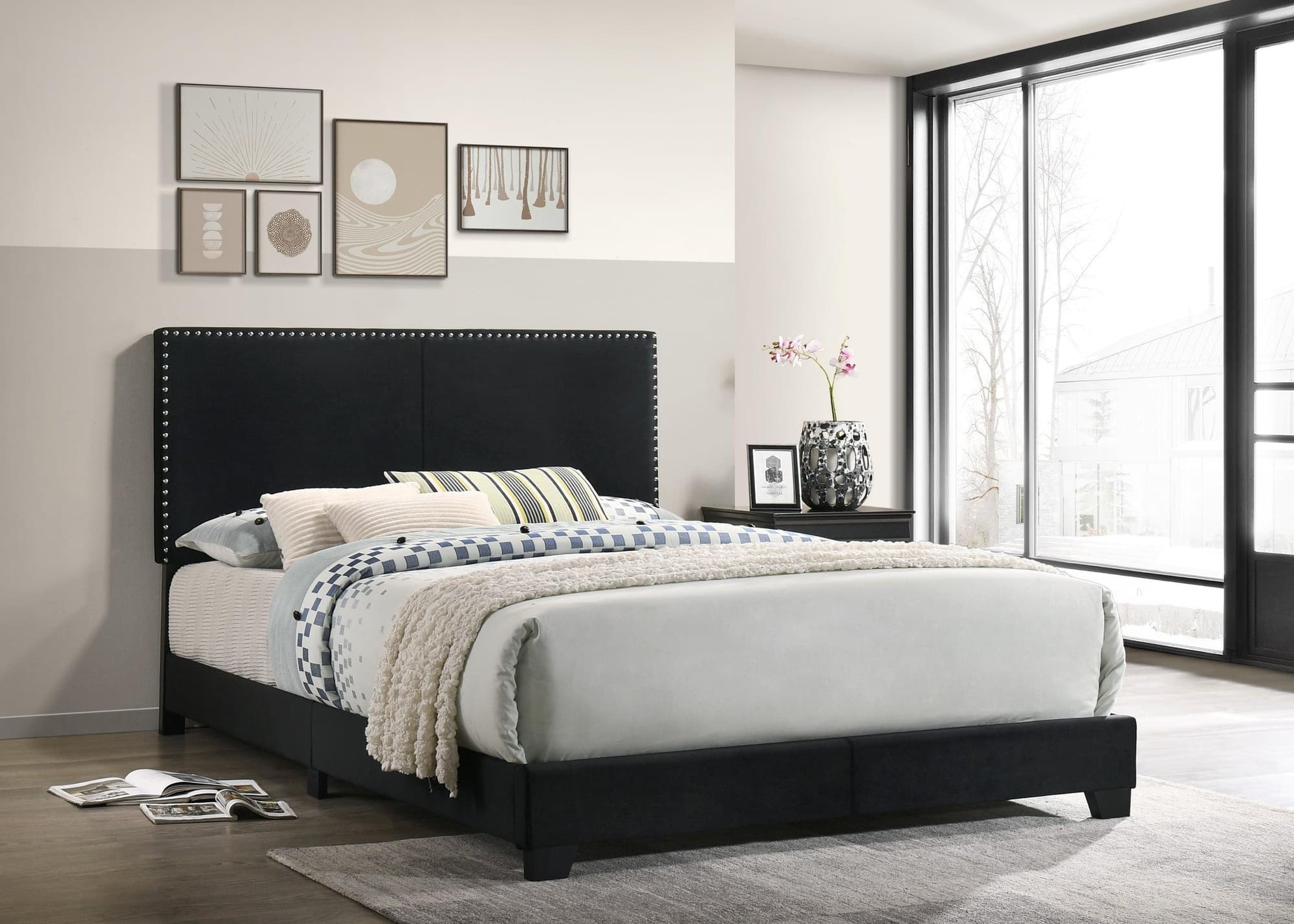 Kella Black Upholstered Full Bed - Image 1