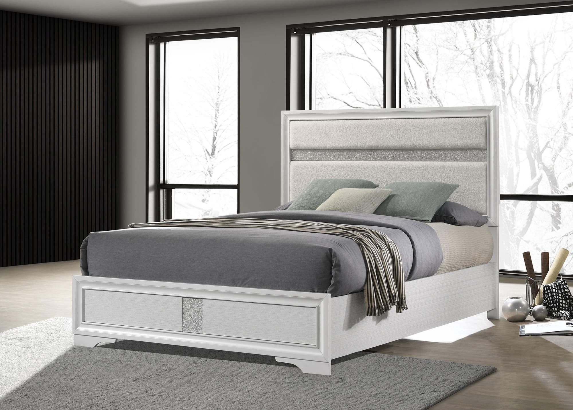MIRANDA COLLECTION Miranda 55-inch Upholstered Queen Panel Bed White - Image 1