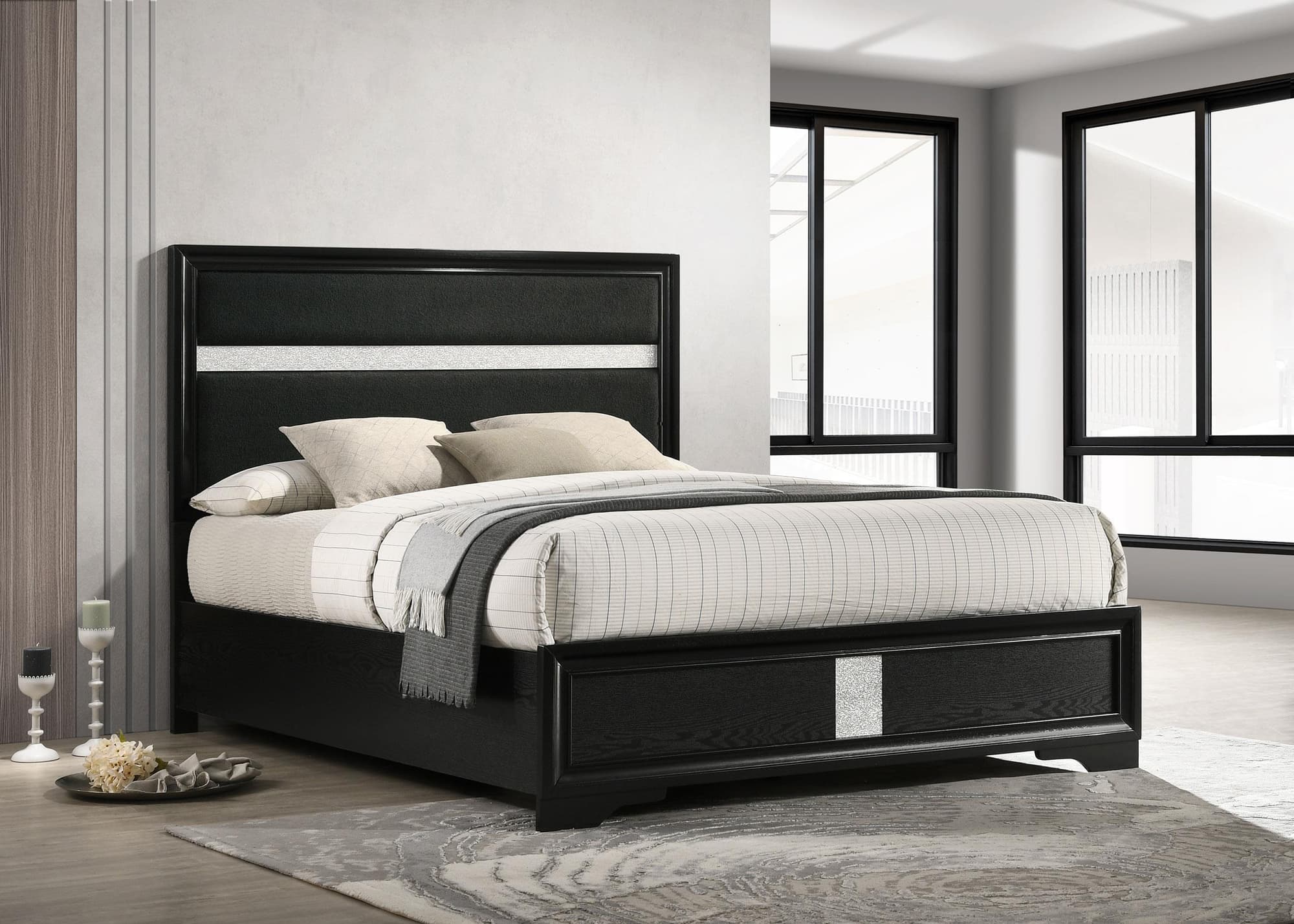 MIRANDA COLLECTION Miranda 55-inch Upholstered Queen Panel Bed Black - Image 1