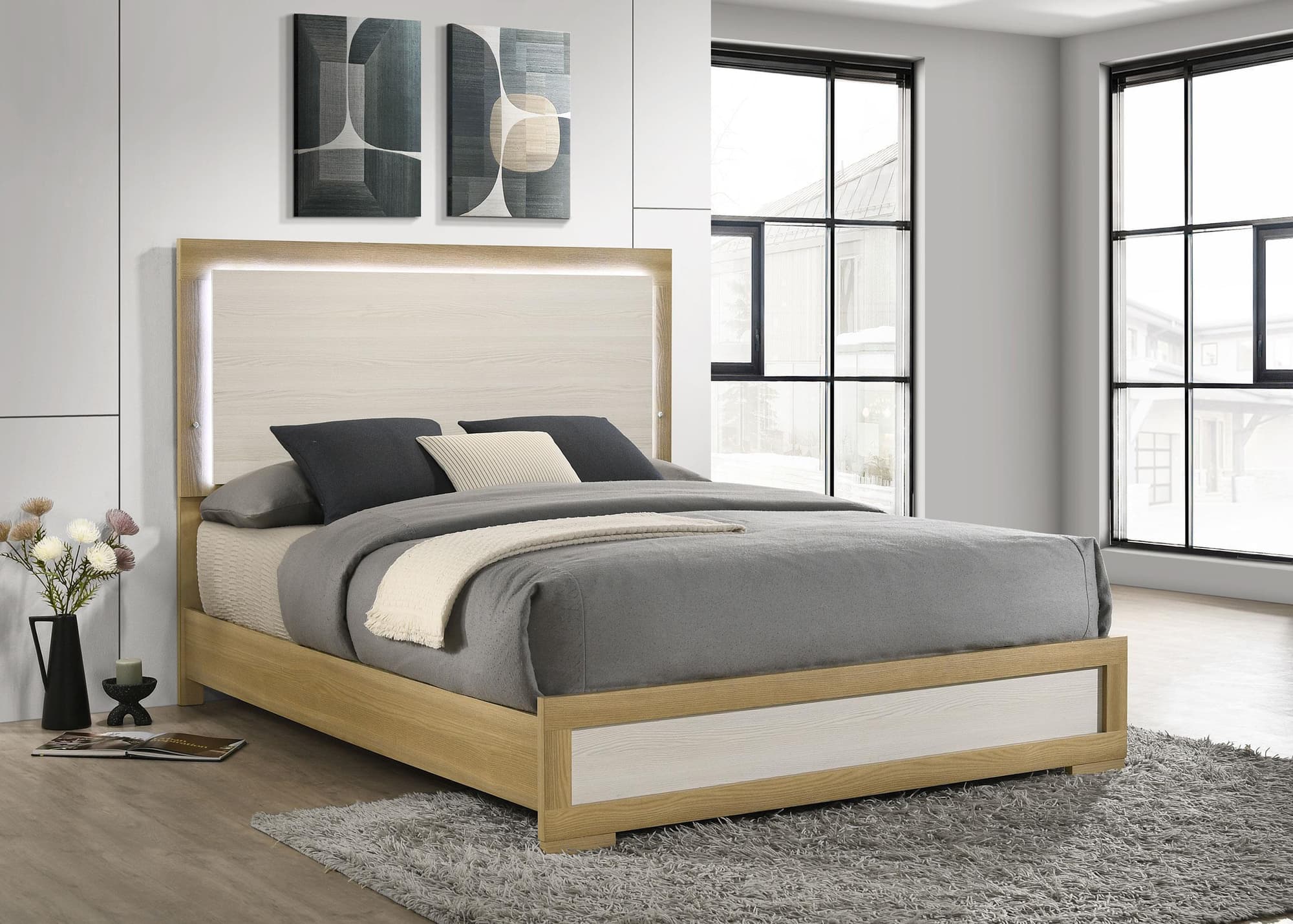 Hyland Natural White LED Panel Queen Bed - Image 1