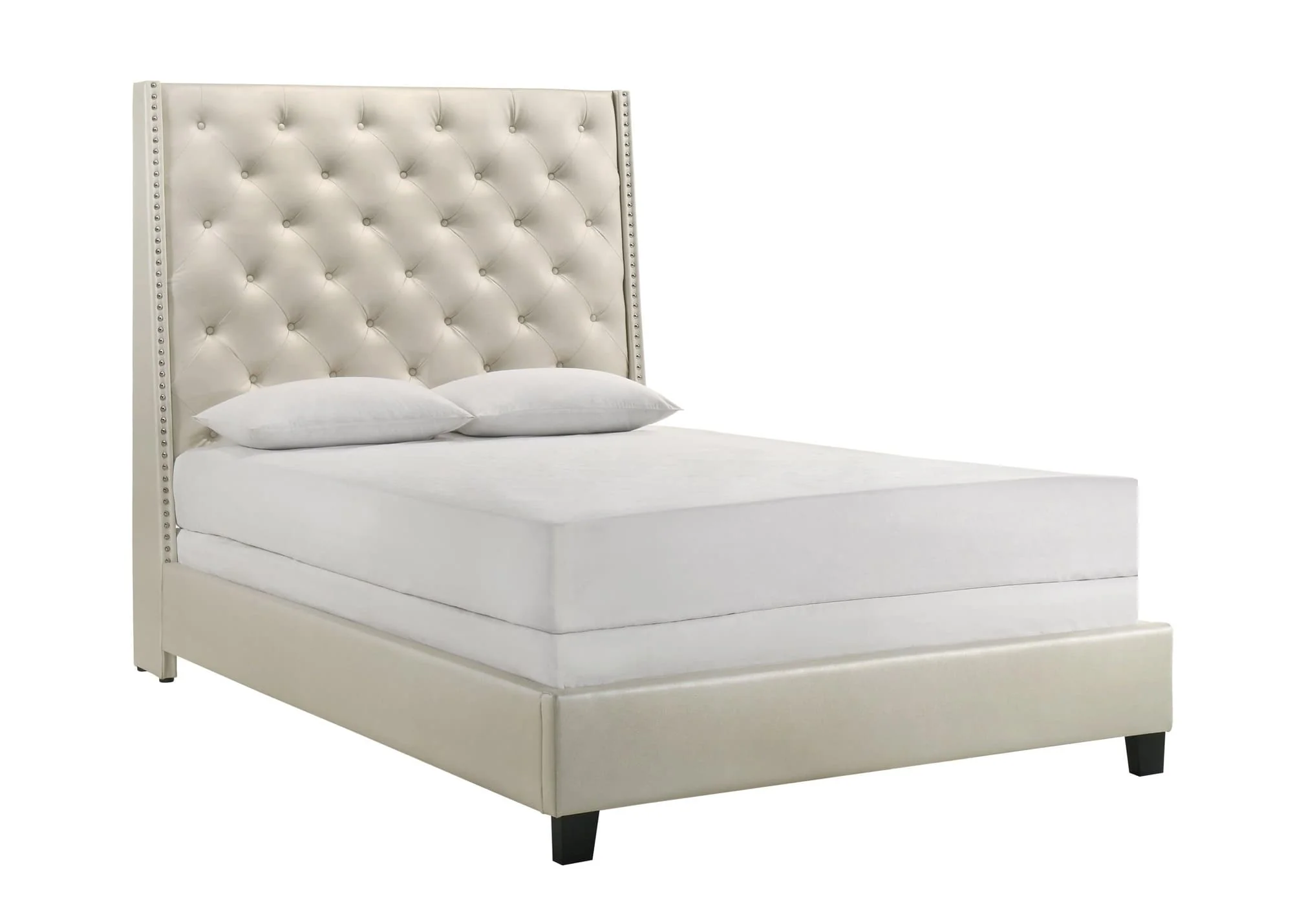 Chantilly Pearl Faux Leather Upholstered Tufted Panel King Bed - Image 1