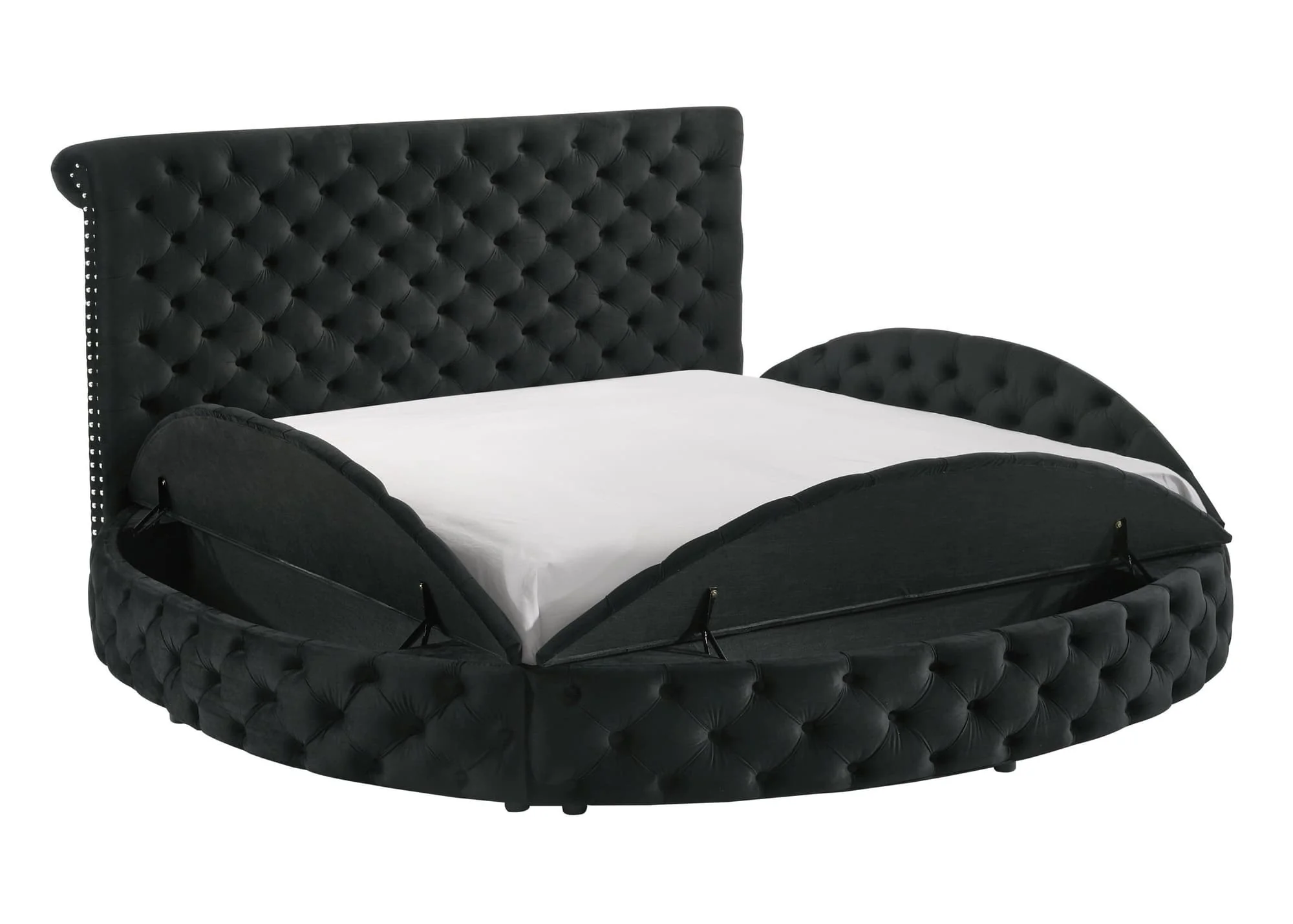 Brigitte Black Velvet Upholstered Tufted Storage Panel Queen Bed - Image 1