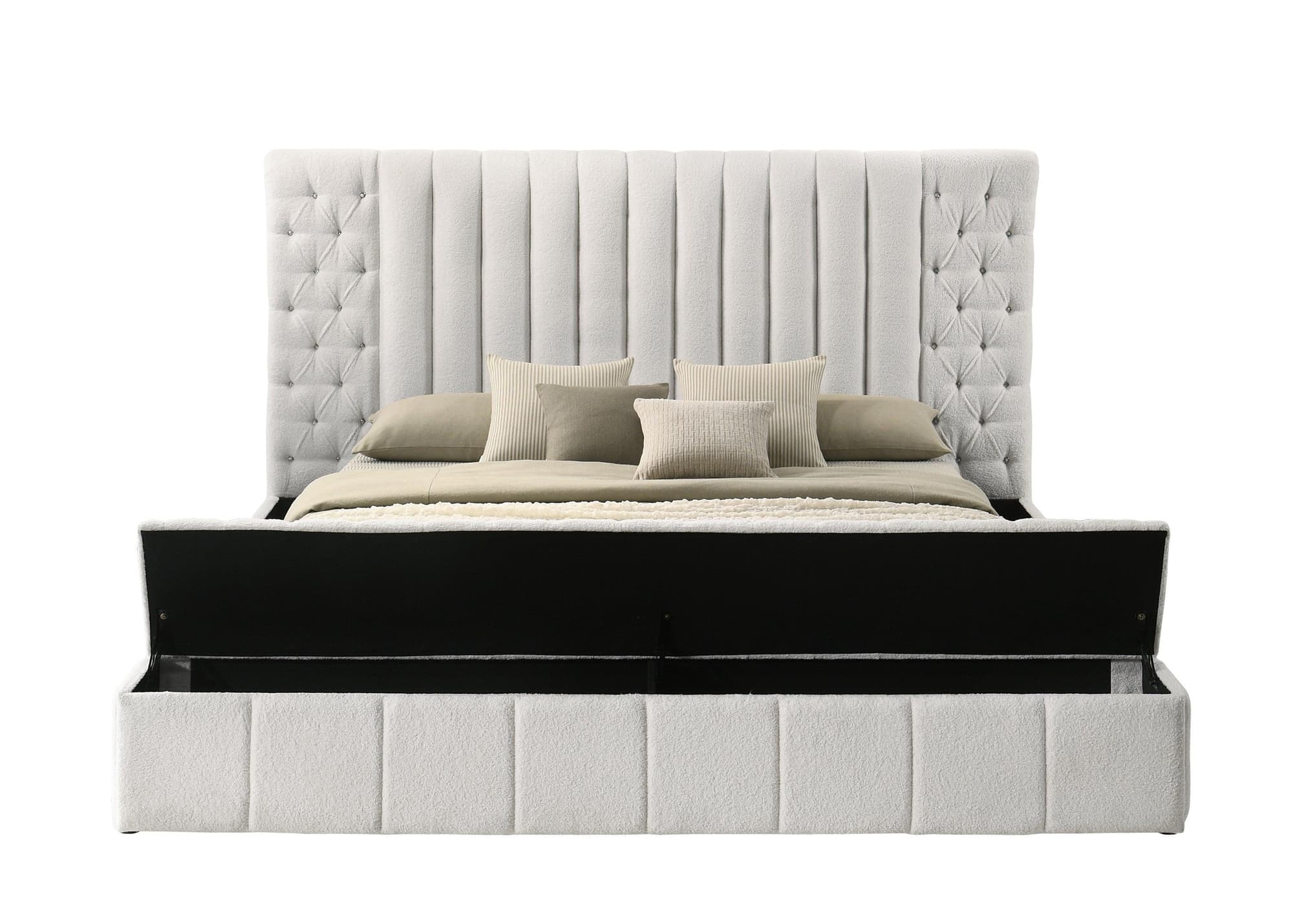 Danbury White Velvet Fabric Upholstered Tufted Storage Panel Queen Bed - Image 1