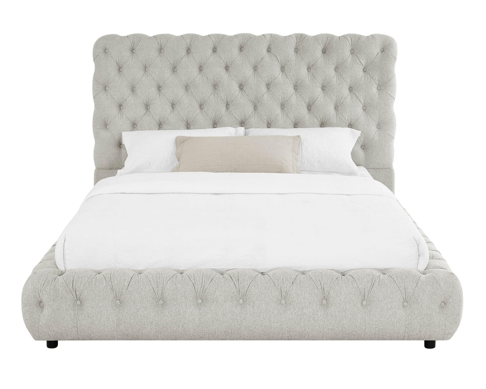 Flory Dove Gray Velvet Upholstered Tufted Queen Bed - Image 1
