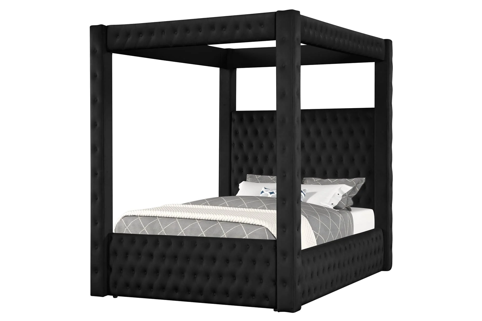Annabelle Black Velvet Upholstered Tufted Canopy Panel Queen Bed