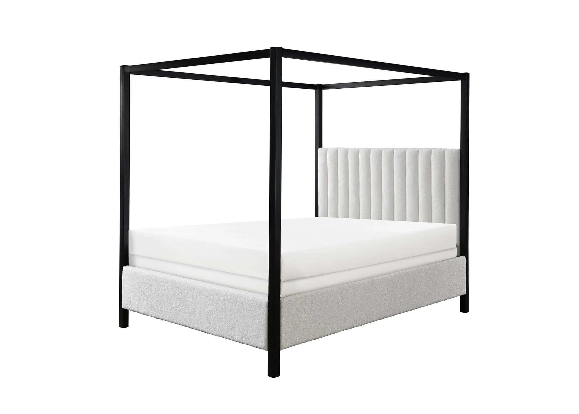 Adalyn White Velvet Upholstered Canopy Panel Queen Bed